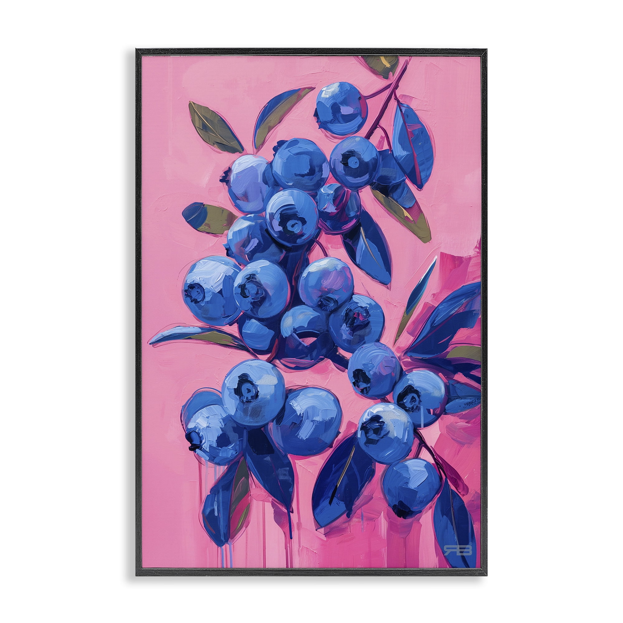 Stupell Industries Vibrant Blueberries on Pink Food & Beverage Painting Black Framed Art Print Wall Art, 16 x 24