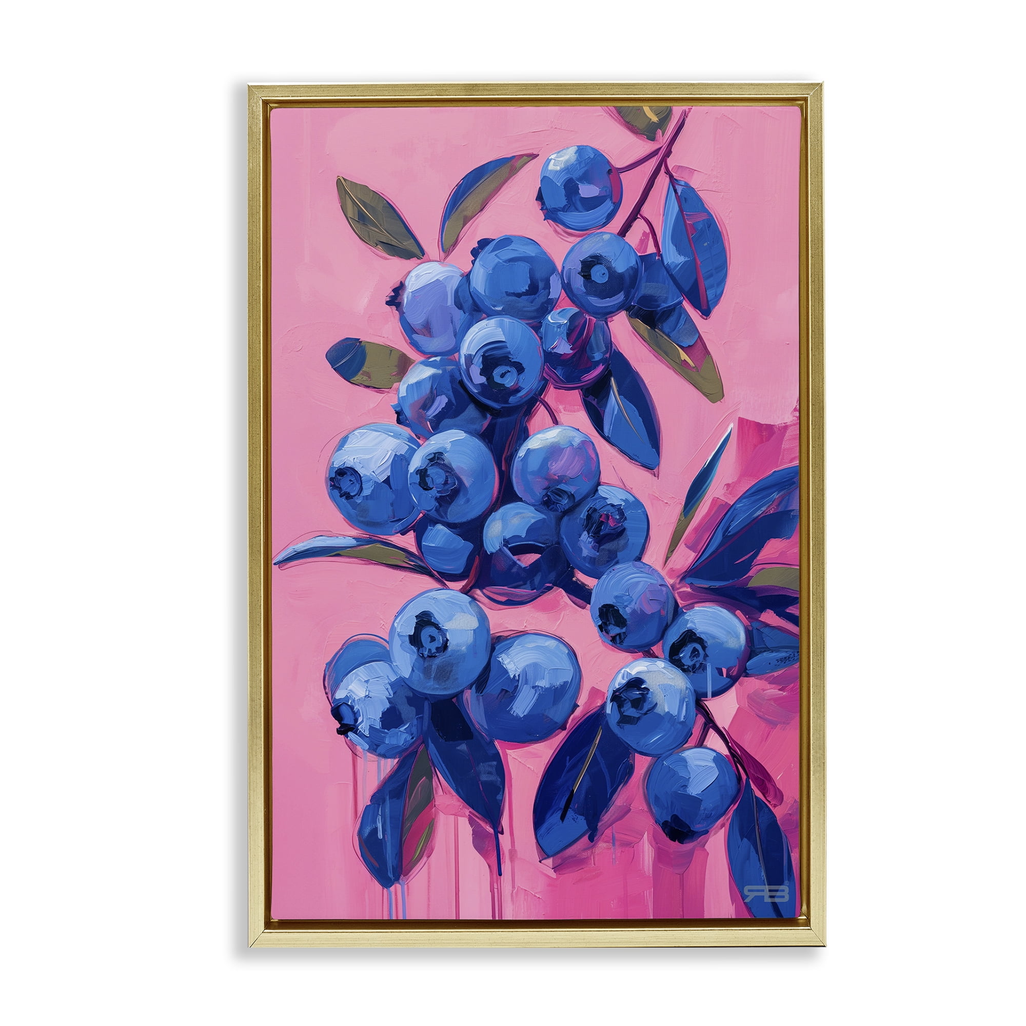 Stupell Industries Vibrant Blueberries on Pink Food & Beverage Painting Gold Floater Framed Canvas Art Print Wall Art, 21 x 31
