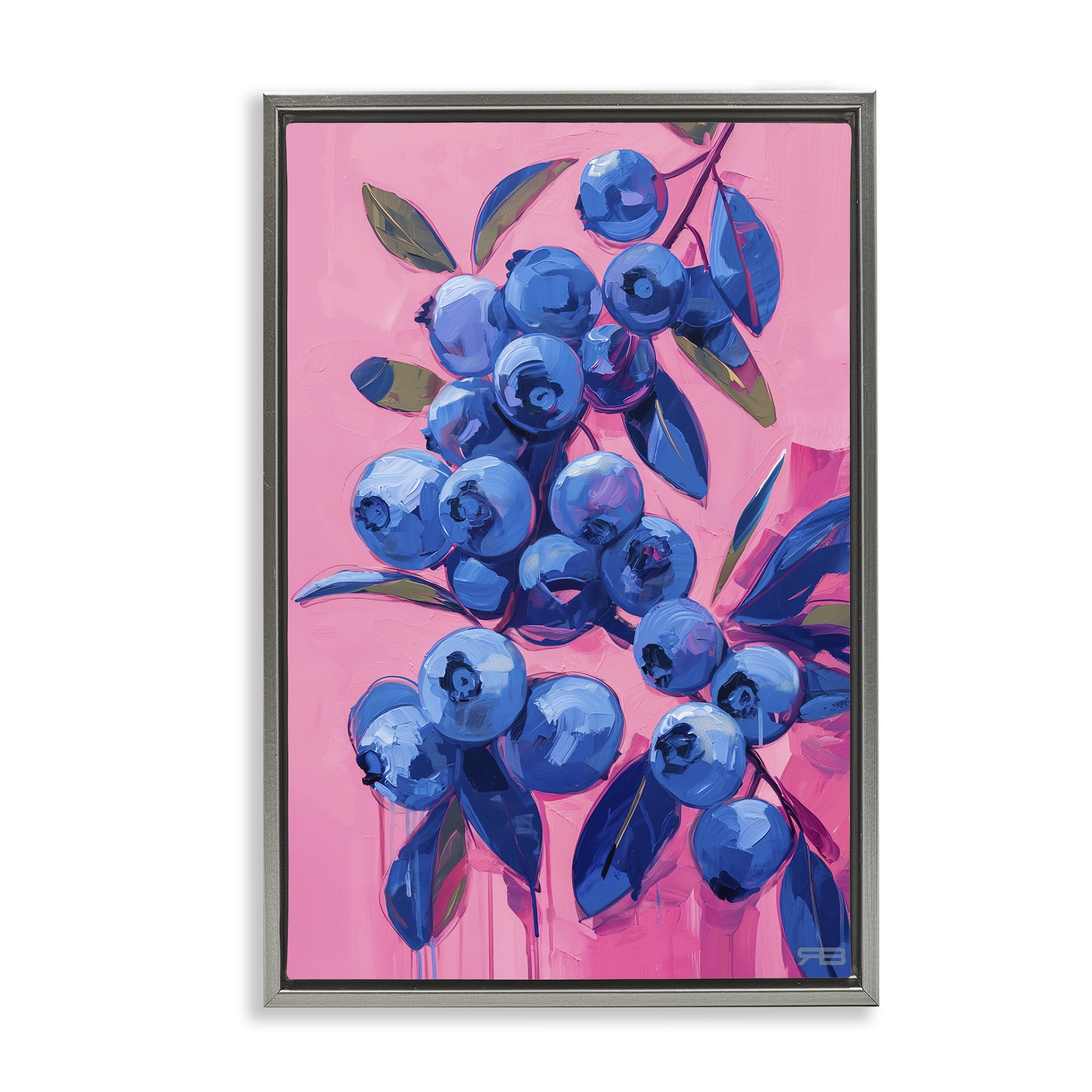 Stupell Industries Vibrant Blueberries on Pink Food & Beverage Painting Gray Floater Framed Canvas Art Print Wall Art, 17 x 25