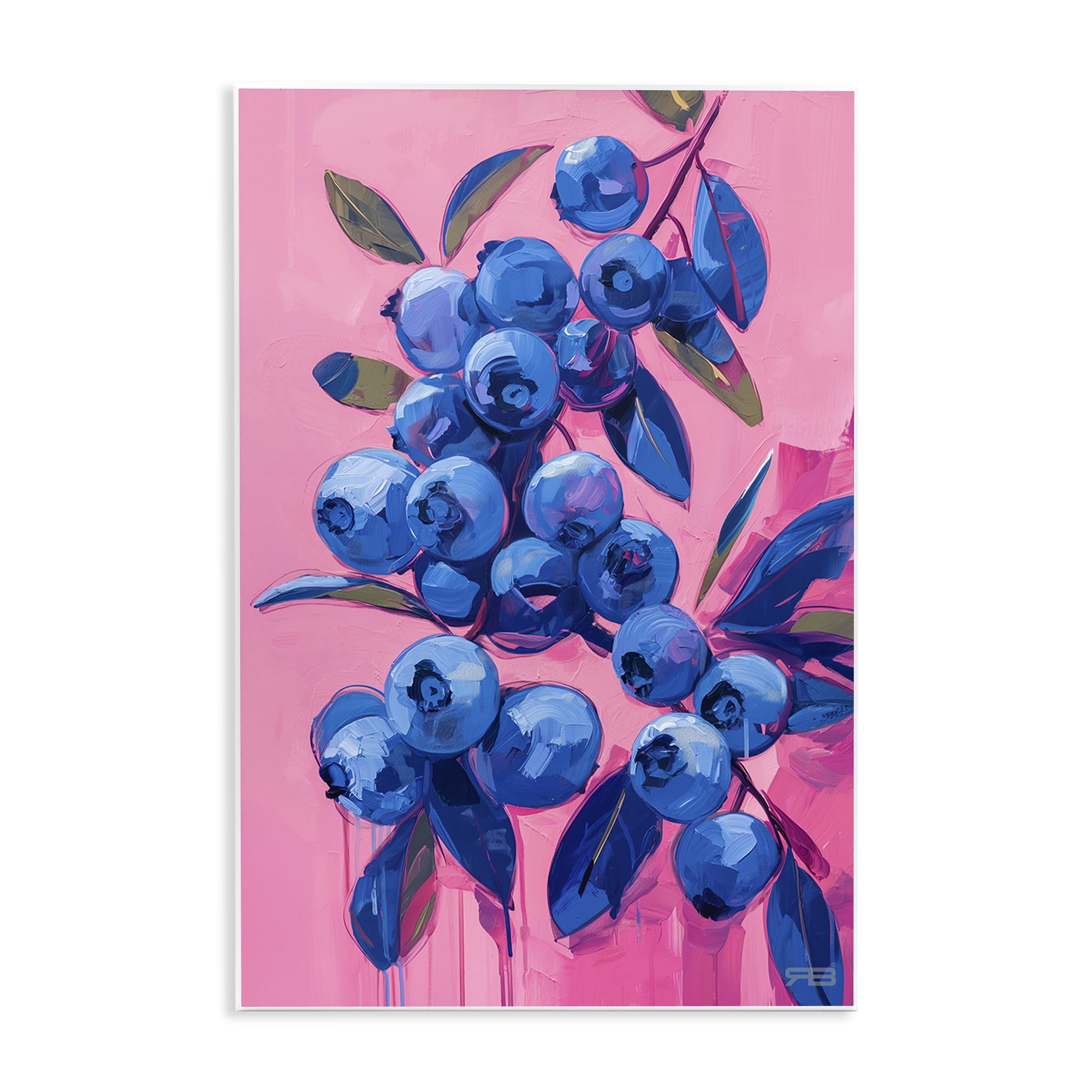 Stupell Industries Vibrant Blueberries on Pink Food & Beverage Painting Unframed Art Print Wall Art, 13 x 19