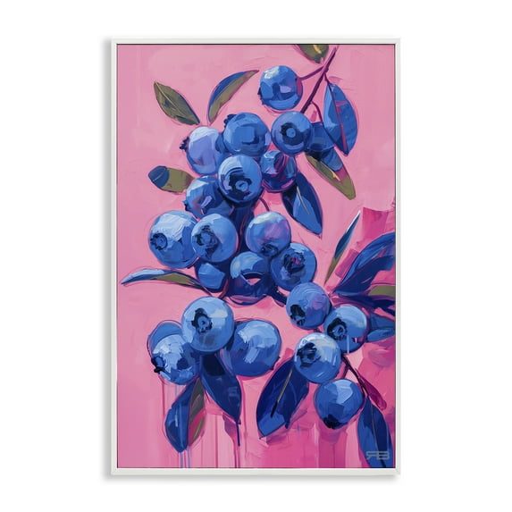 Stupell Industries Vibrant Blueberries on Pink Food & Beverage Painting White Framed Art Print Wall Art, 12 x 18