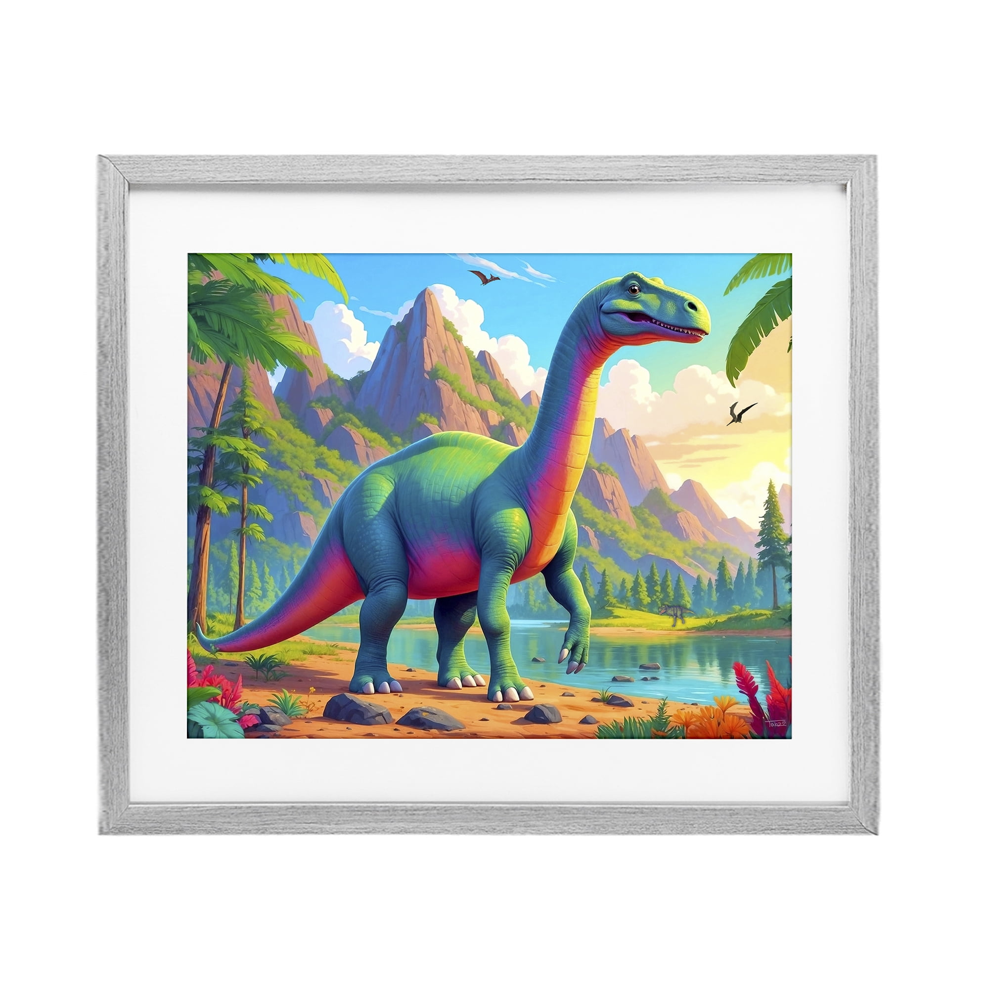 Stupell Industries Vibrant Brontosaurus by River Gray Framed Print Under Glass, design by Tabz Jones