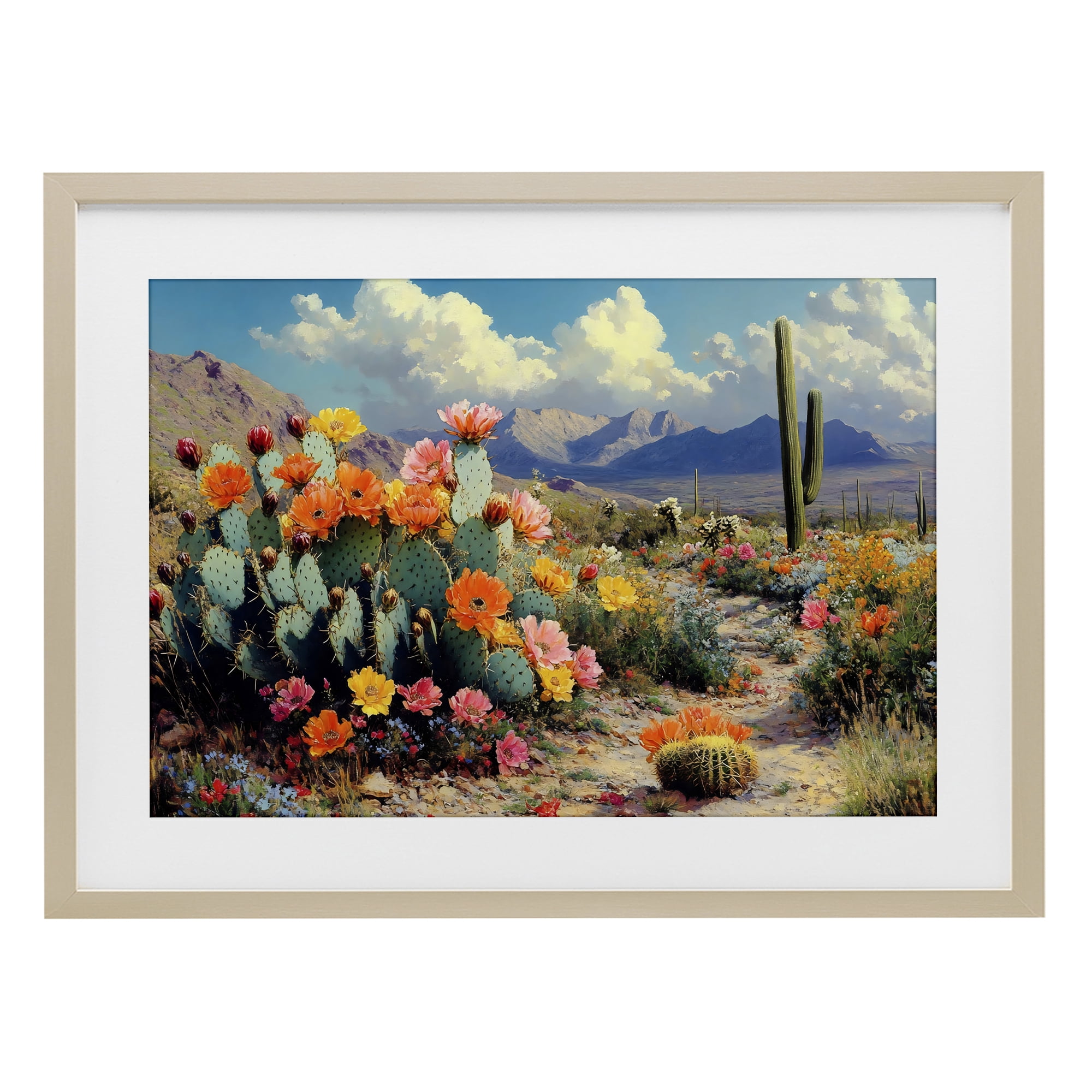 Stupell Industries Vibrant Cacti in Desert Birch Framed Print Under Glass, design by Franklyn Gregory