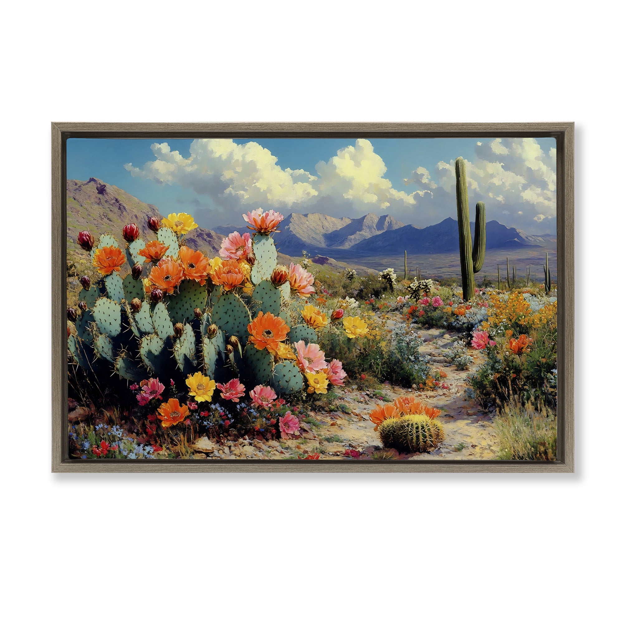 Stupell Industries Vibrant Cacti in Desert Brown Framed Floater Canvas Wall Art, design by Franklyn Gregory