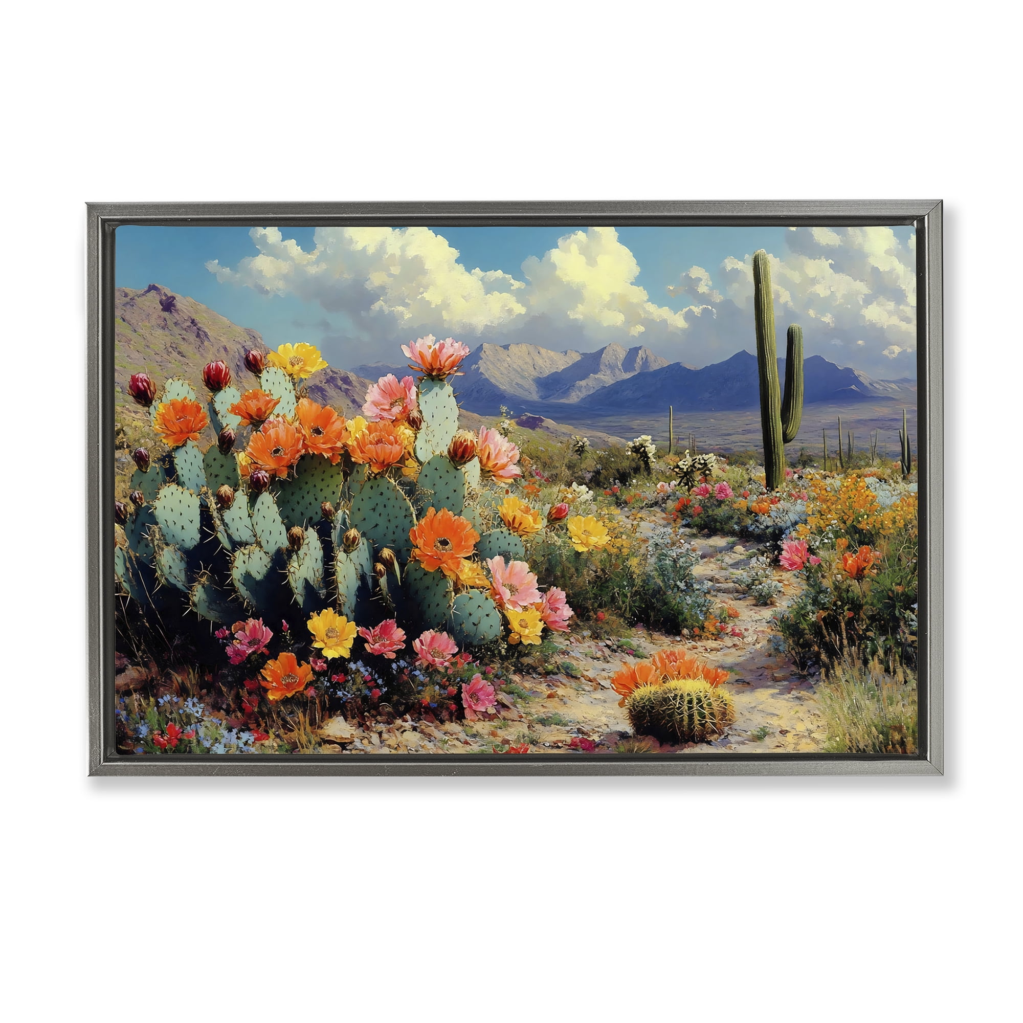 Stupell Industries Vibrant Cacti in Desert Gray Framed Floater Canvas Wall Art, design by Franklyn Gregory