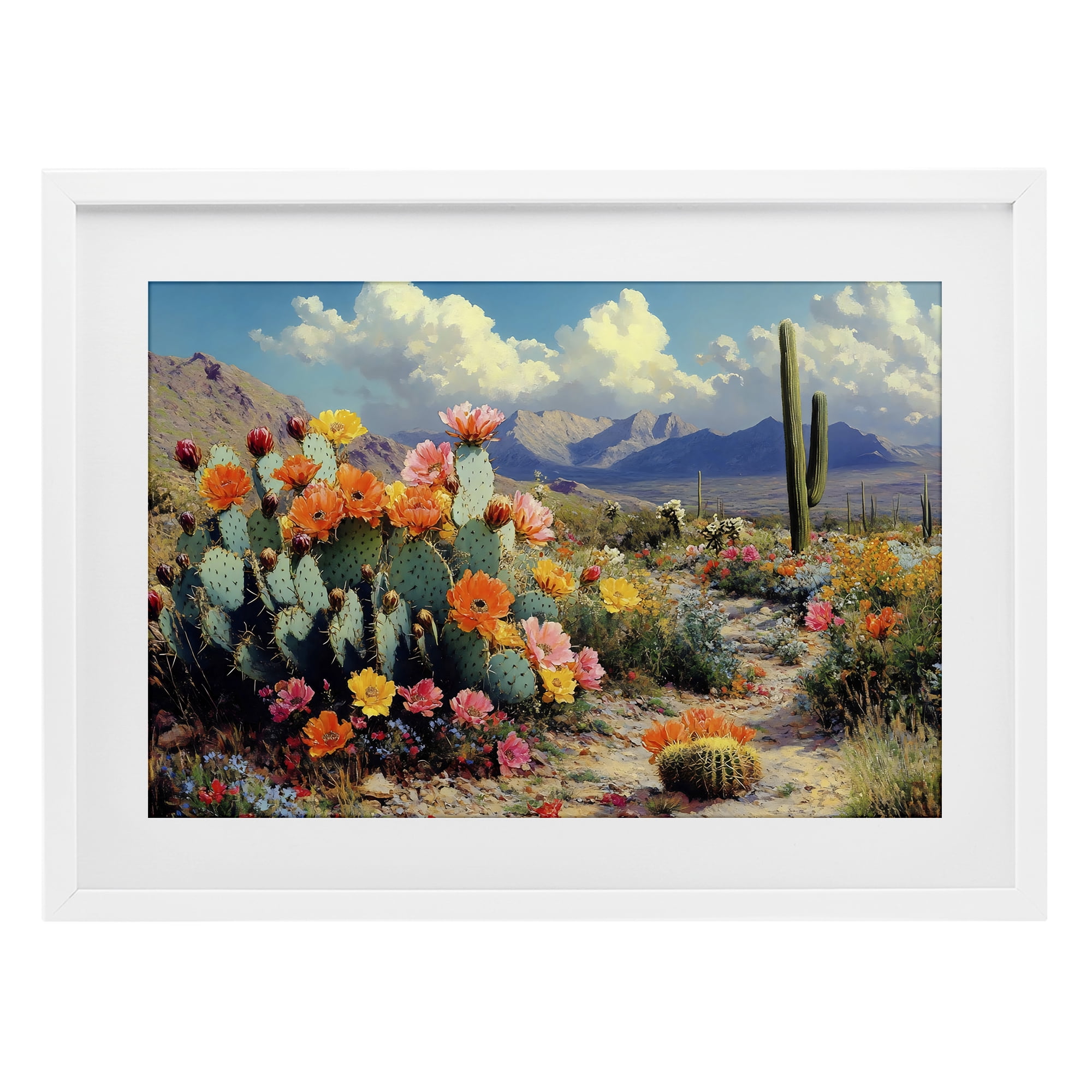 Stupell Industries Vibrant Cacti in Desert White Framed Print Under Glass, design by Franklyn Gregory