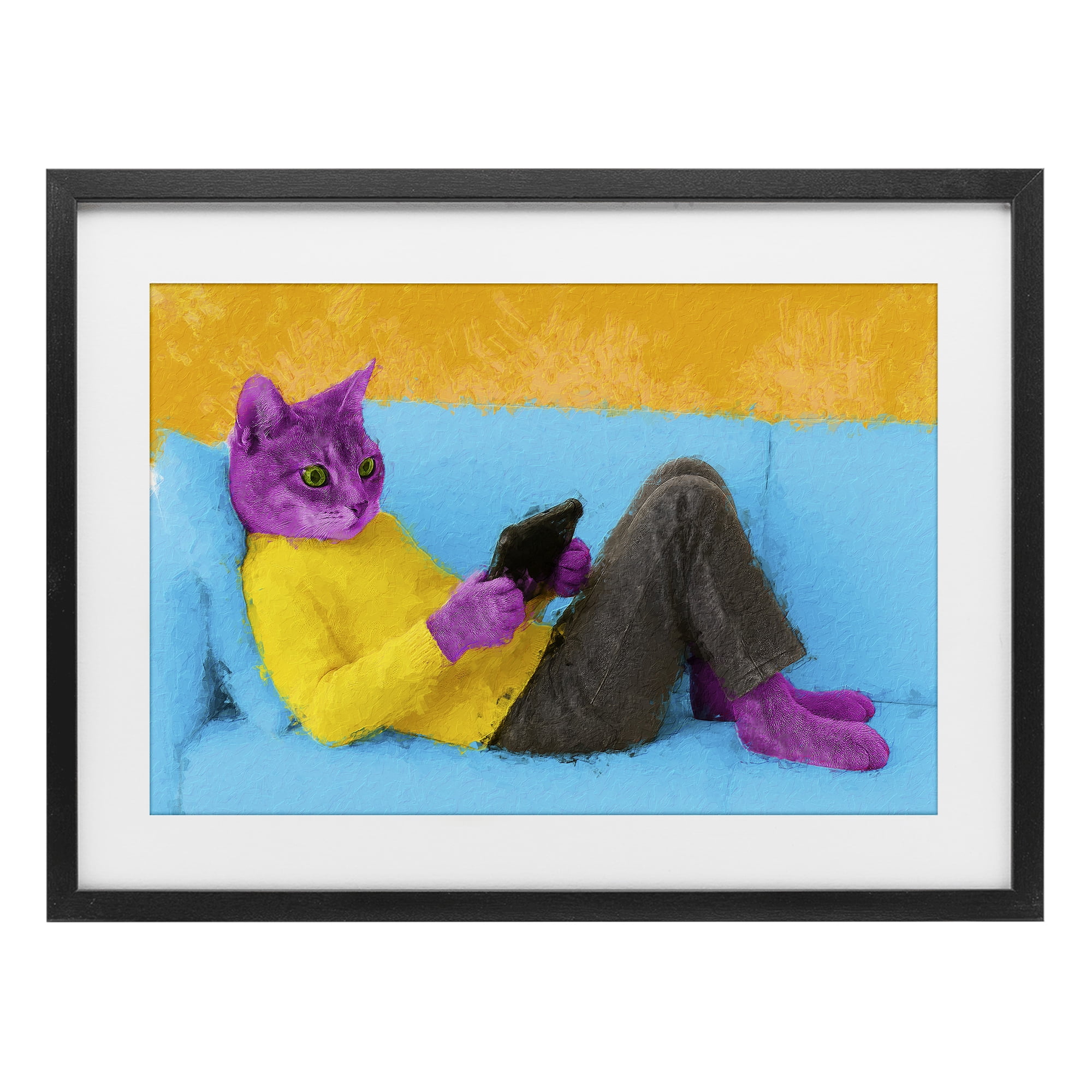 Stupell Industries Vibrant Cat Playing Game Black Framed Print Under Glass, design by Sean Parnell