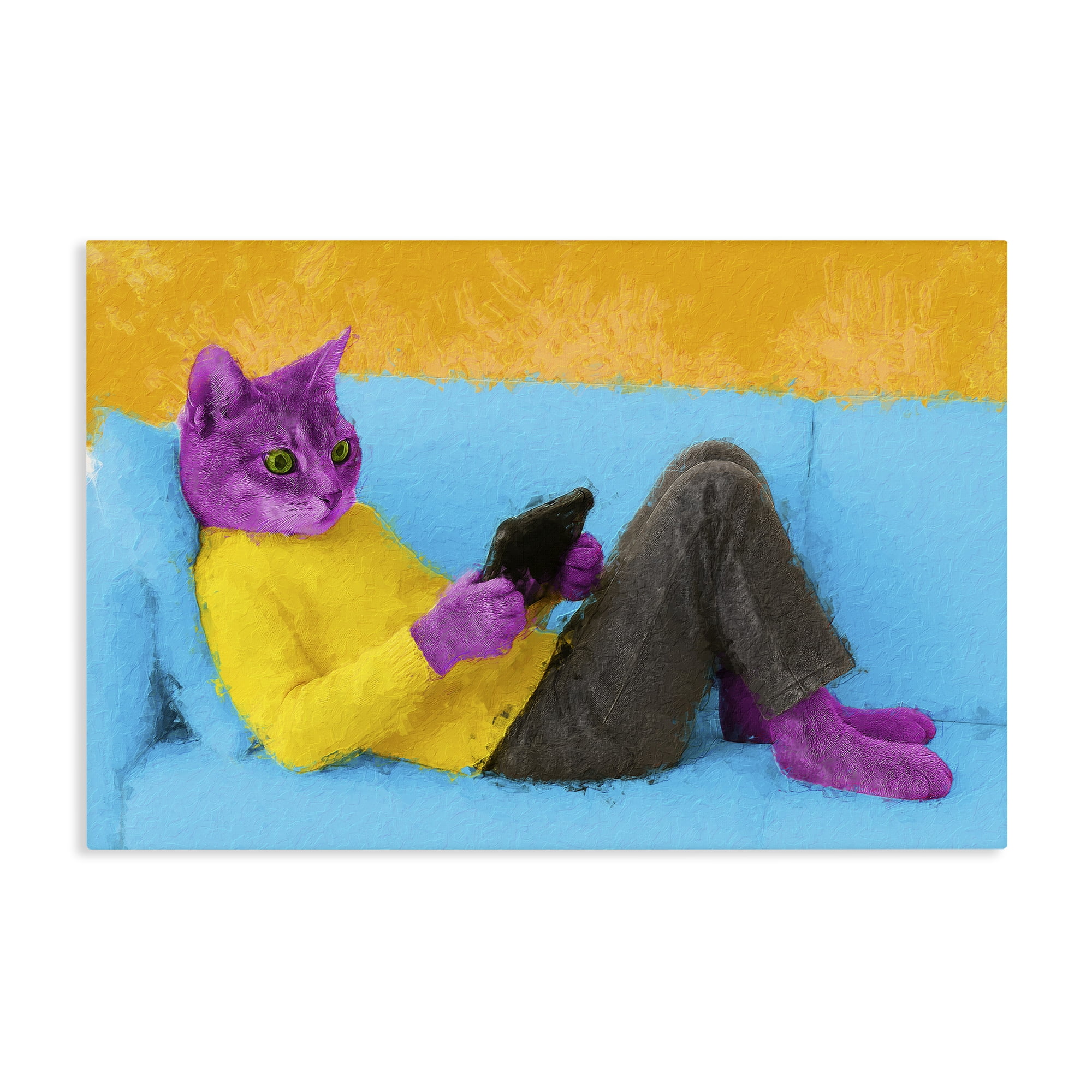 Stupell Industries Vibrant Cat Playing Game Canvas Wall Art, design by Sean Parnell