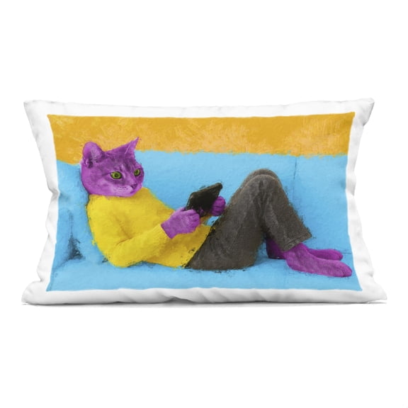 Stupell Industries Vibrant Cat Playing Game Decorative Printed Throw Pillow, design by Sean Parnell, 14 x 7 x 20