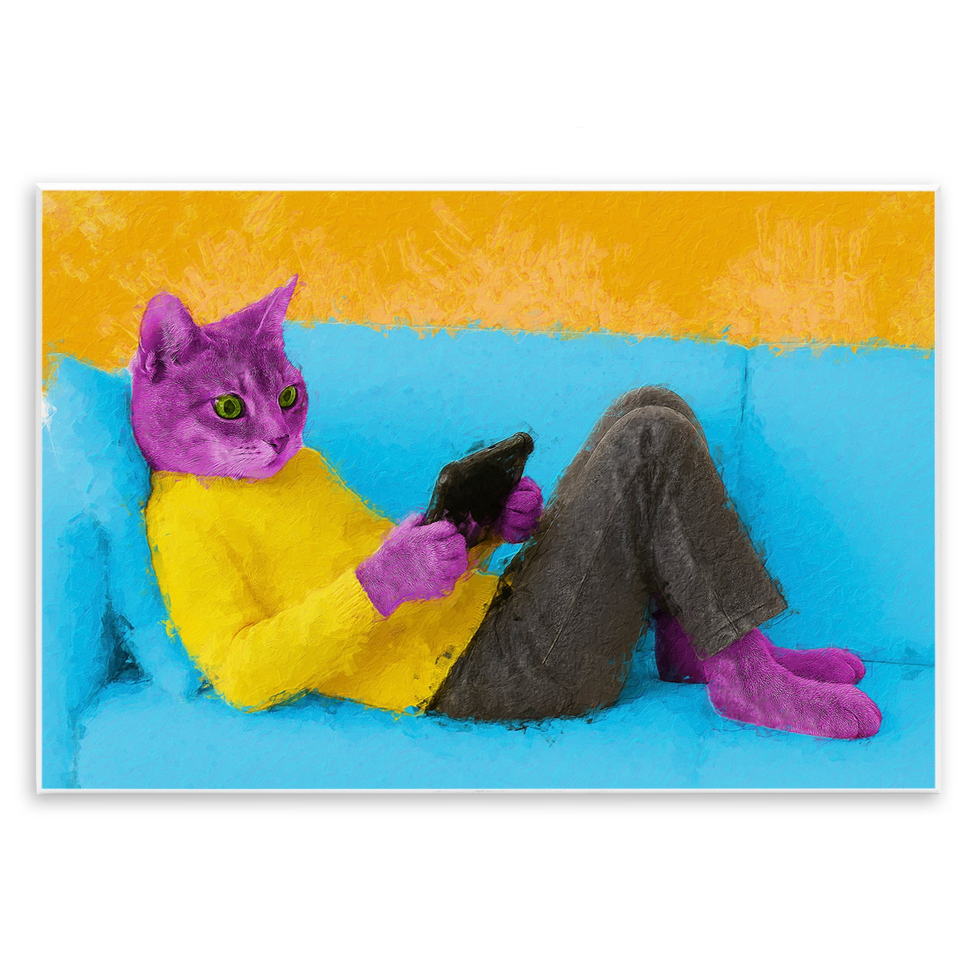Stupell Industries Vibrant Cat Playing Game Wall Plaque Art, design by Sean Parnell
