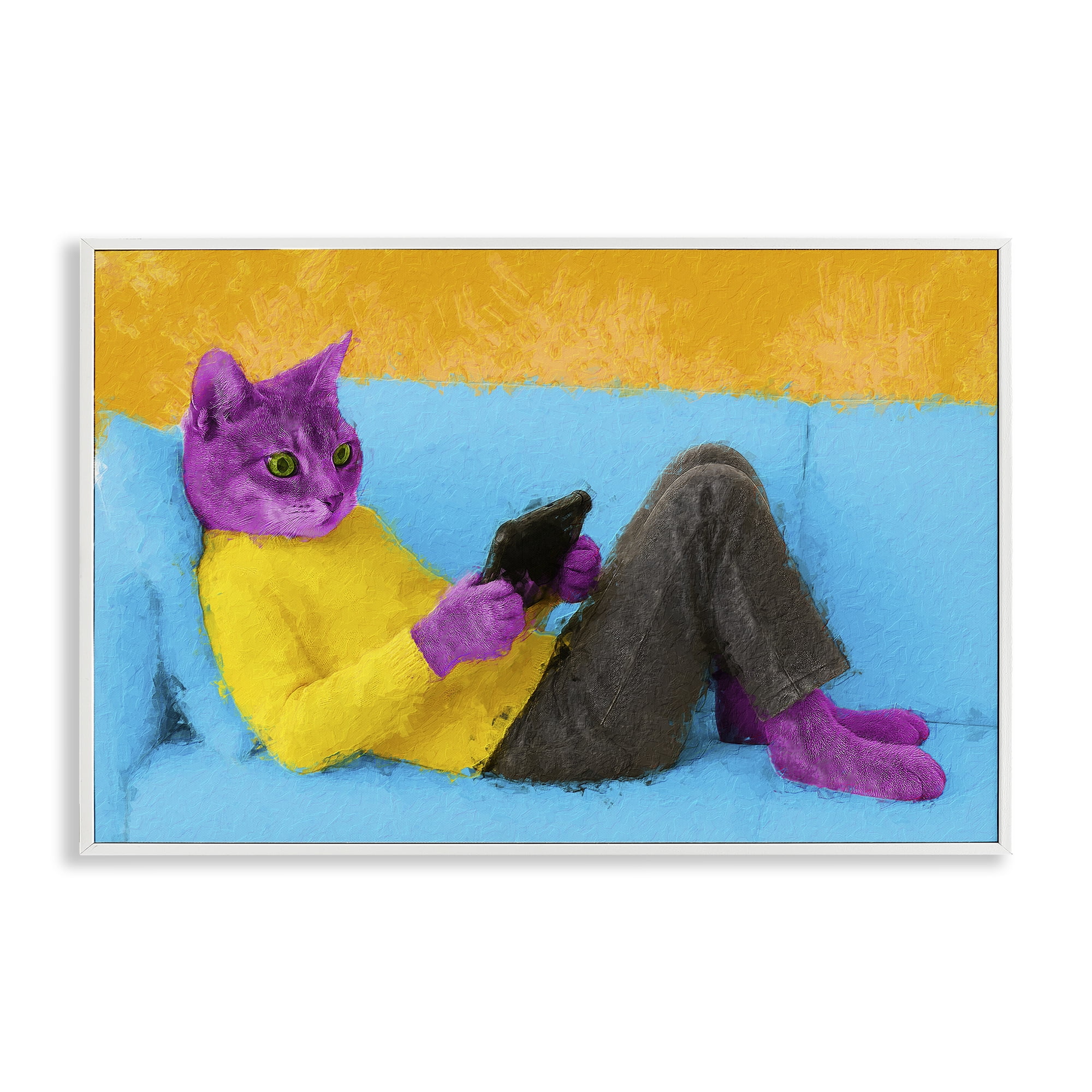 Stupell Industries Vibrant Cat Playing Game White Framed Giclee Art, design by Sean Parnell