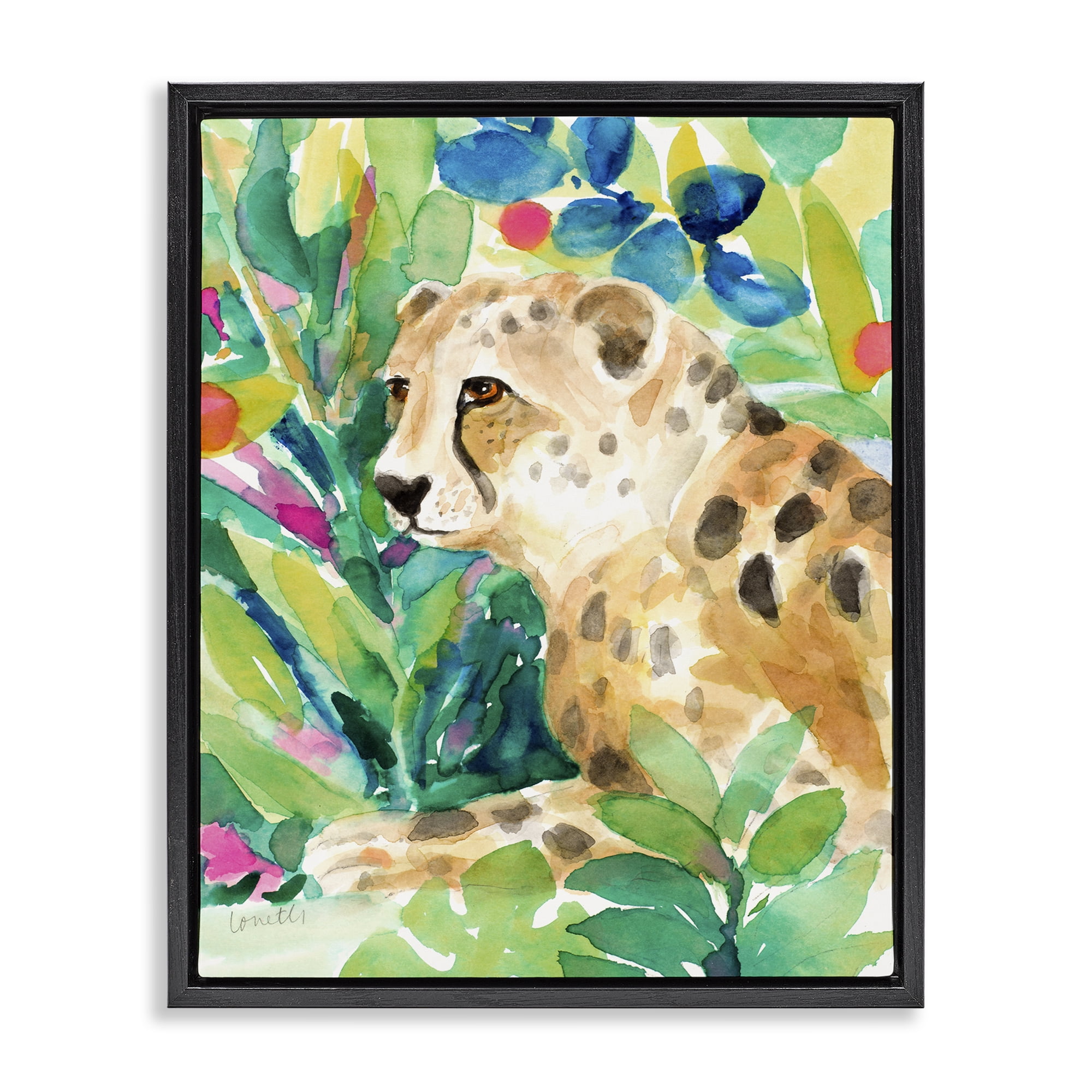 Stupell Industries Vibrant Chillin' Cheetah Black Framed Floater Canvas Wall Art, design by Lanie Loreth