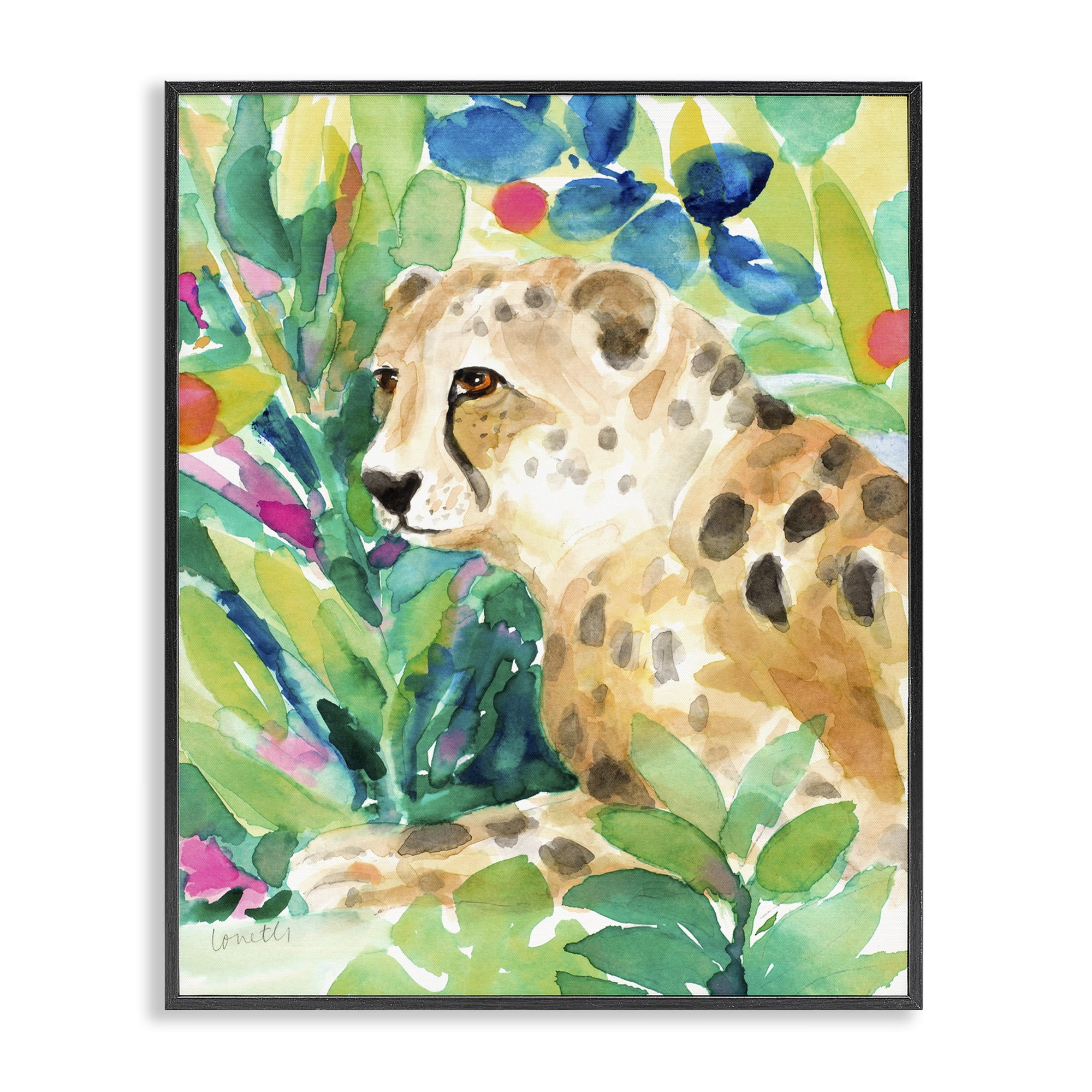 Stupell Industries Vibrant Chillin' Cheetah Black Framed Giclee Art, design by Lanie Loreth