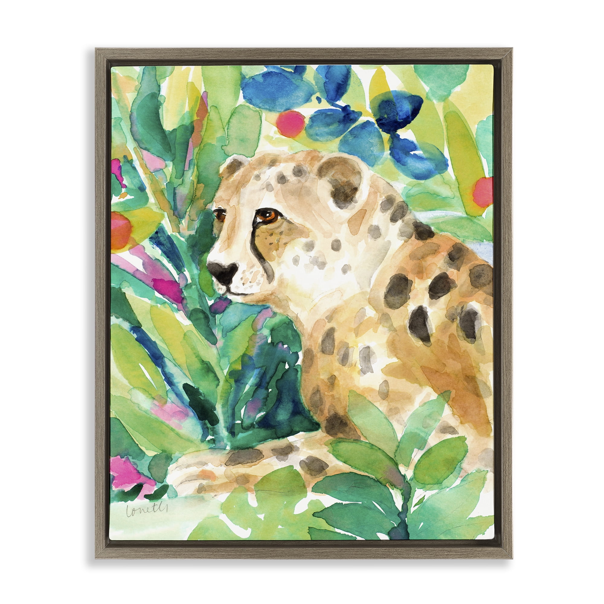 Stupell Industries Vibrant Chillin' Cheetah Brown Framed Floater Canvas Wall Art, design by Lanie Loreth