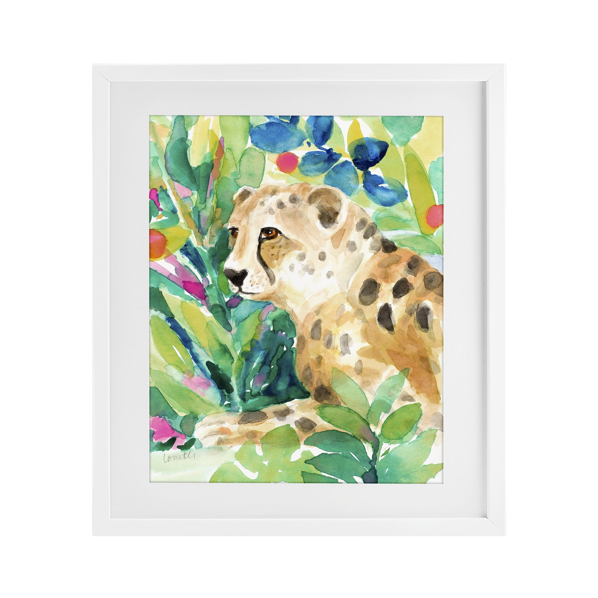Stupell Industries Vibrant Chillin' Cheetah White Framed Print Under Glass, design by Lanie Loreth