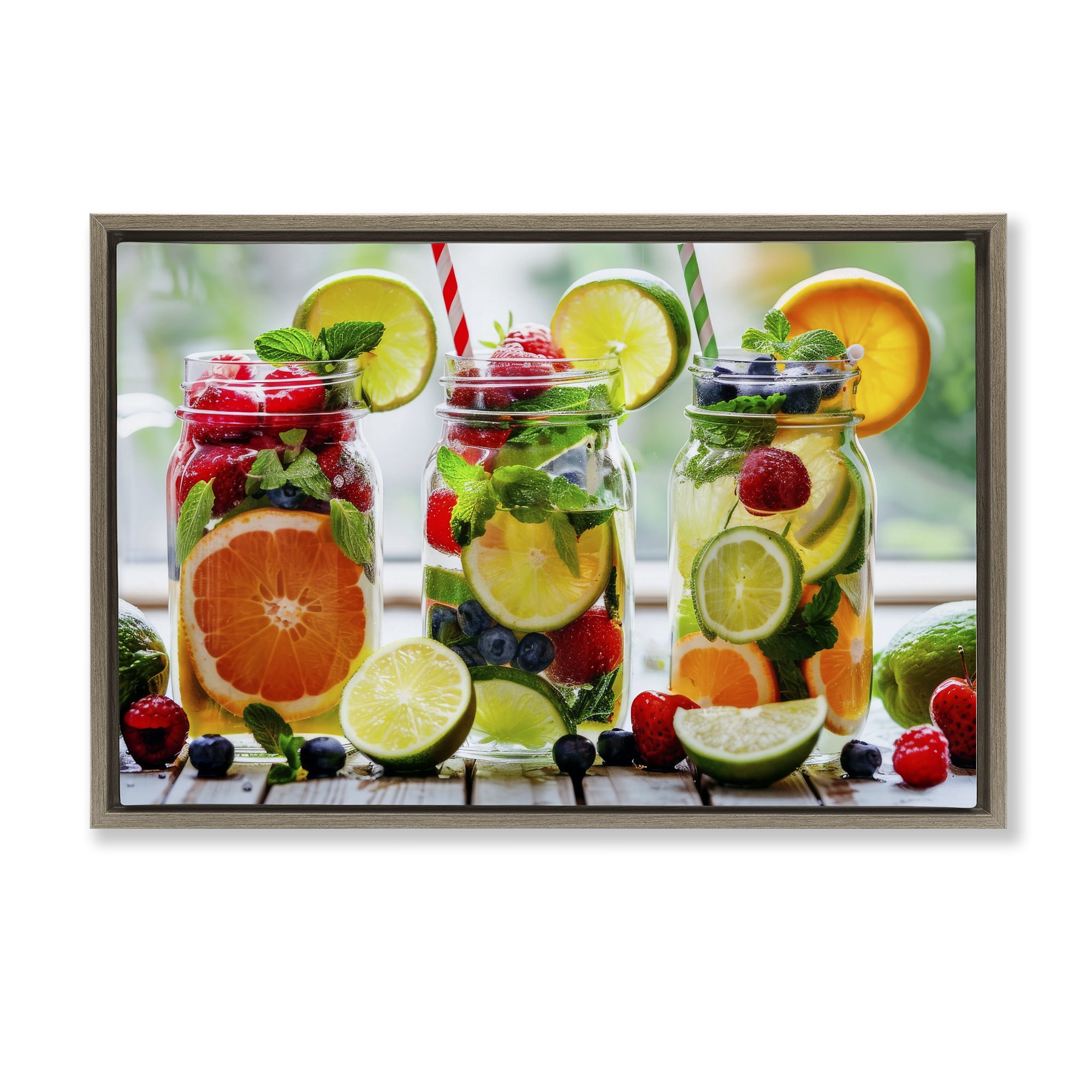 Stupell Industries Vibrant Citrus & Berry Infusion Brown Framed Floater Canvas Wall Art, design by Lazar Studio