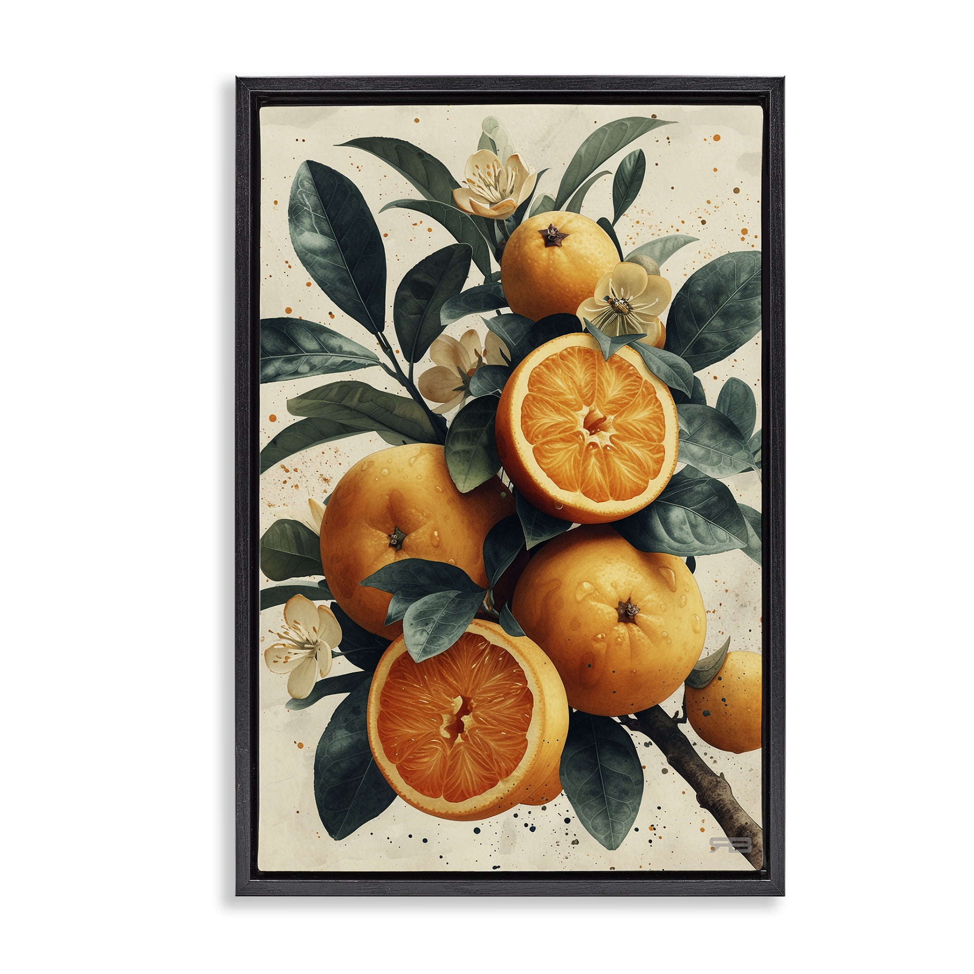 Stupell Industries Vibrant Citrus Branch Food & Beverage Painting Black Floater Framed Canvas Art Print Wall Art, 17 x 25