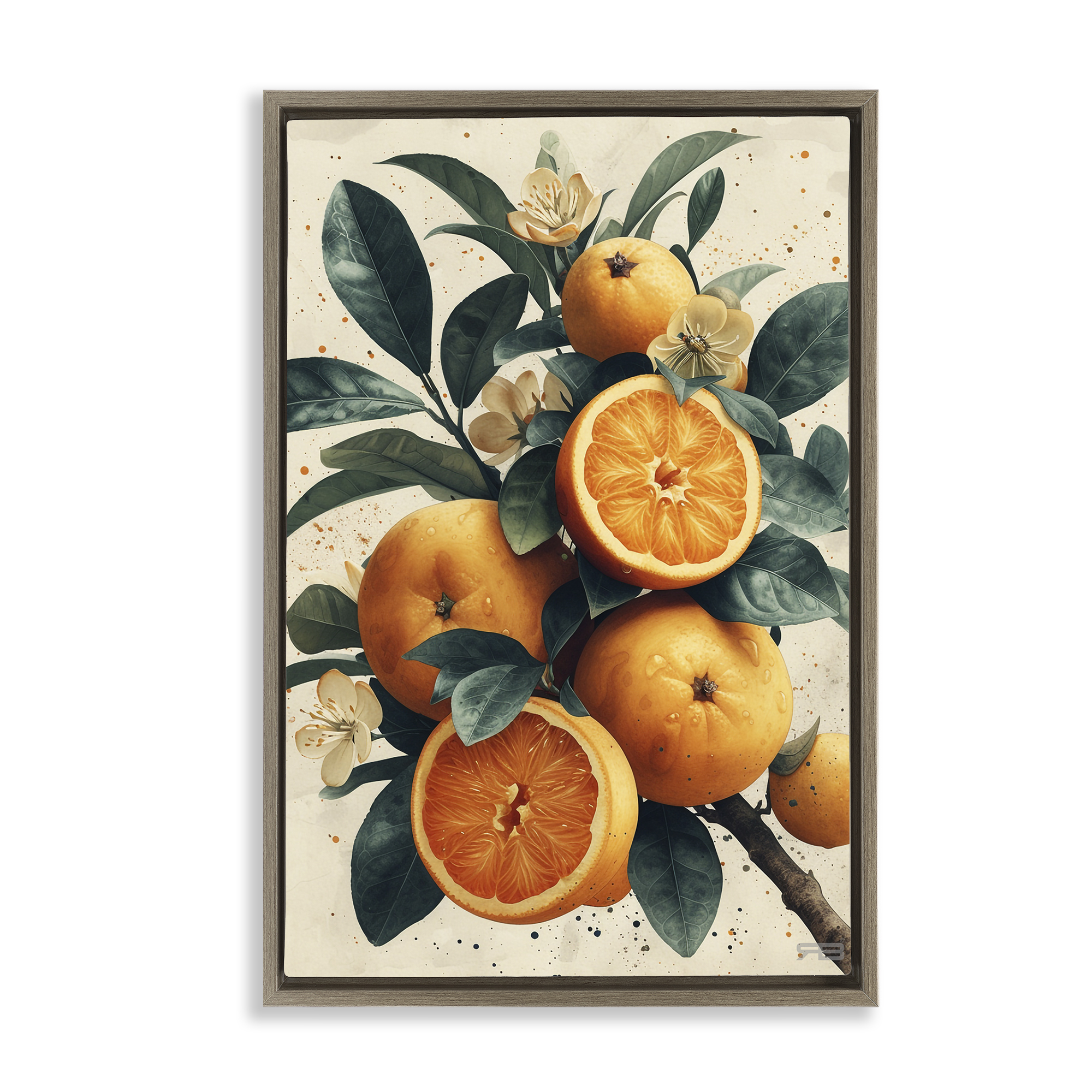 Stupell Industries Vibrant Citrus Branch Food & Beverage Painting Brown Floater Framed Canvas Art Print Wall Art, 17 x 25