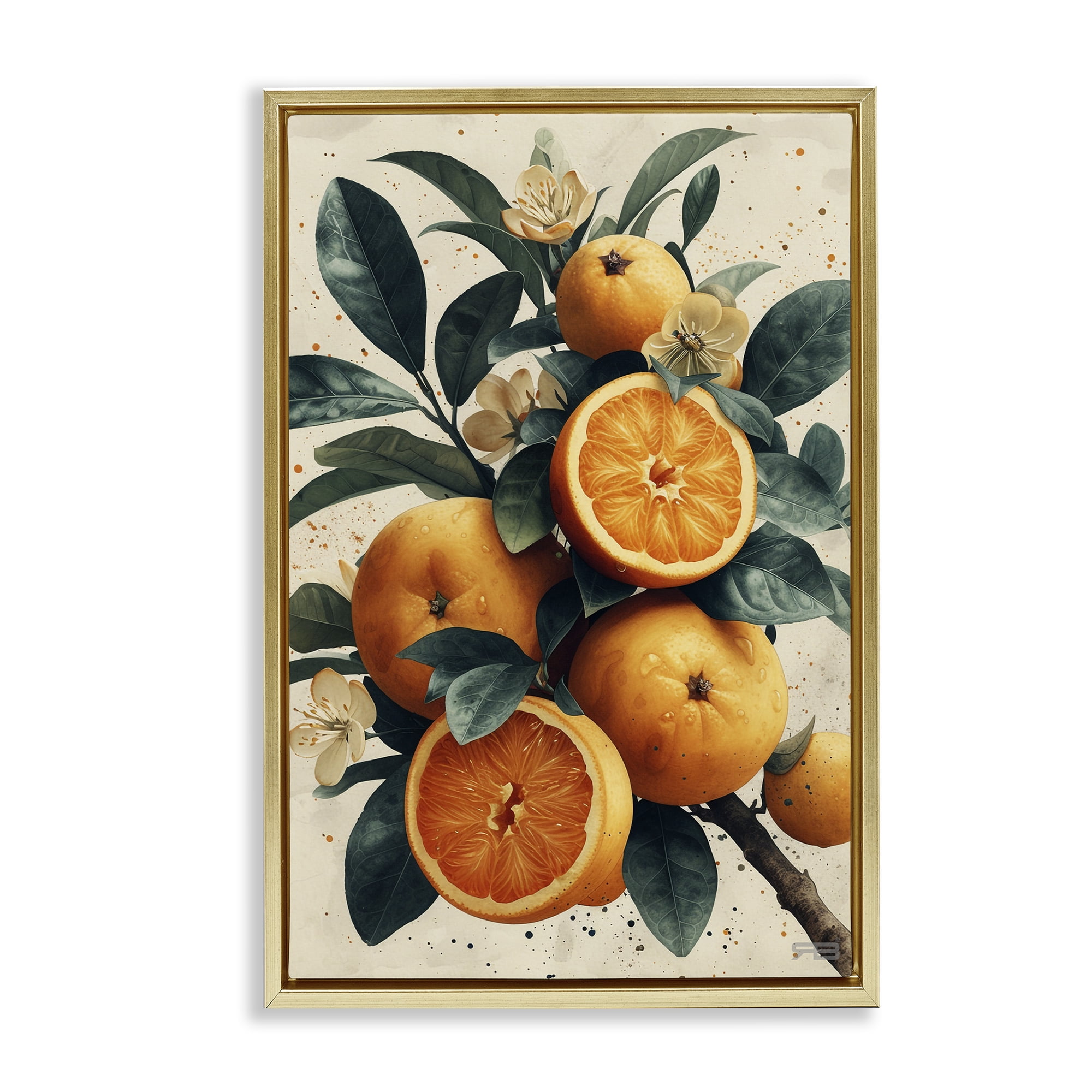 Stupell Industries Vibrant Citrus Branch Food & Beverage Painting Gold Floater Framed Canvas Art Print Wall Art, 21 x 31
