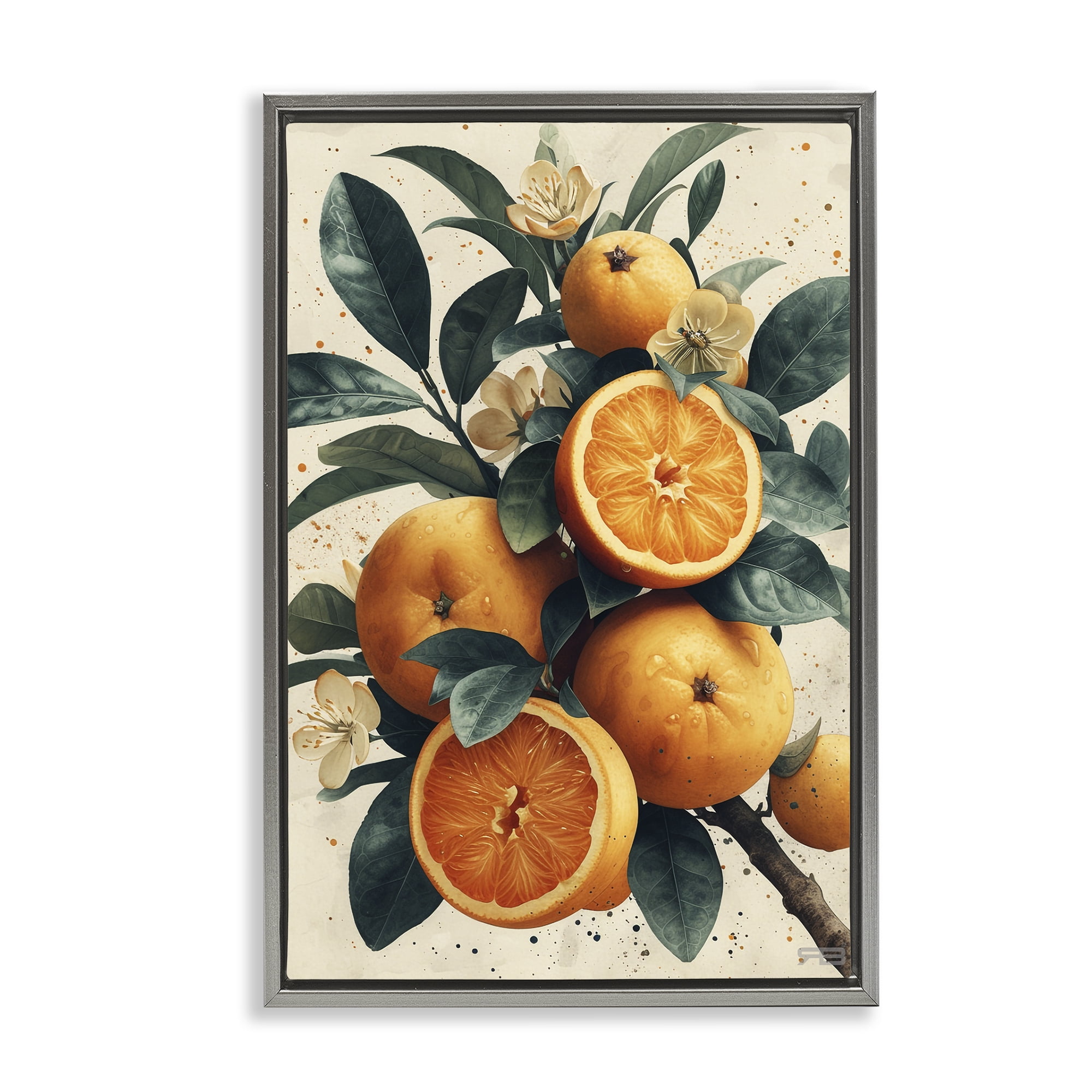 Stupell Industries Vibrant Citrus Branch Food & Beverage Painting Gray Floater Framed Canvas Art Print Wall Art, 17 x 25