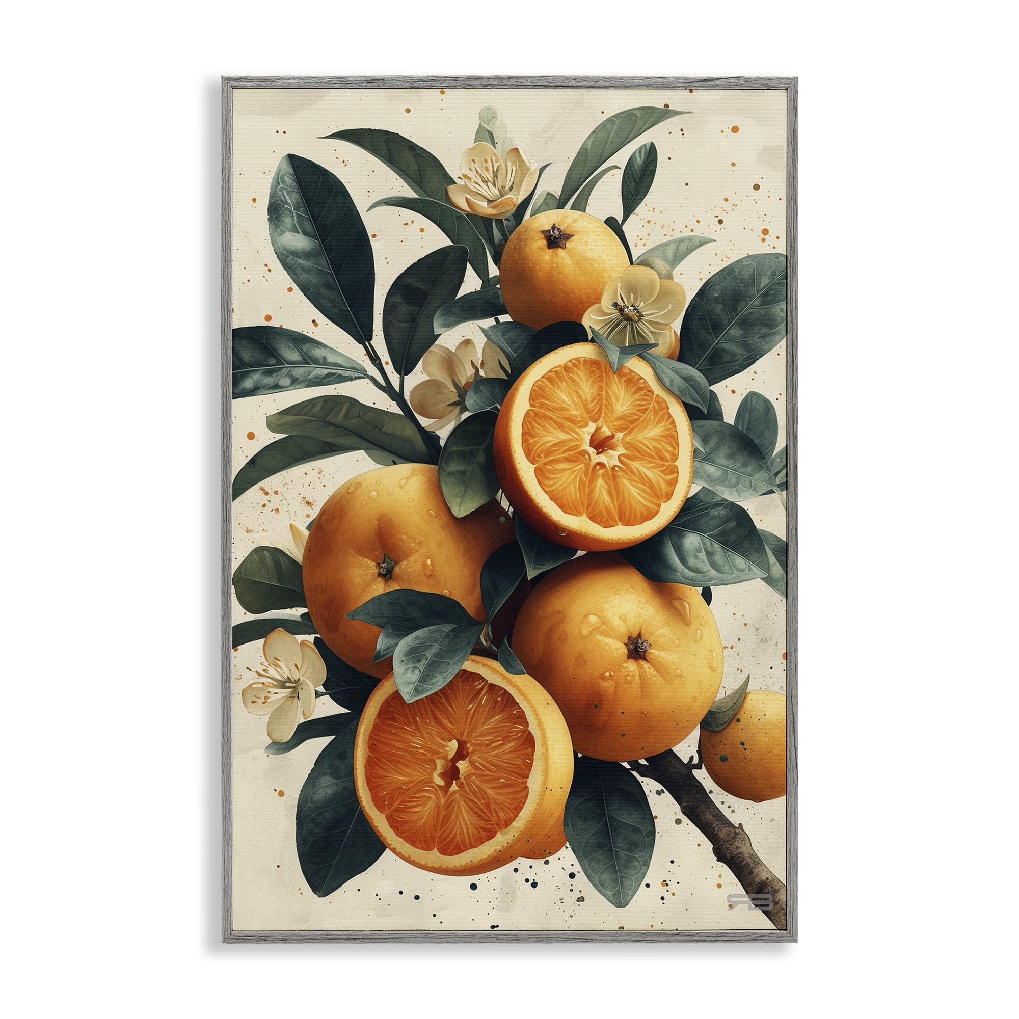 Stupell Industries Vibrant Citrus Branch Food & Beverage Painting Gray Framed Art Print Wall Art, 12 x 18