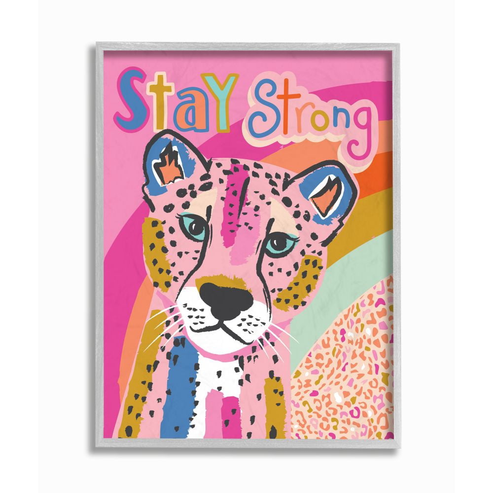 Stupell Industries Vibrant Colored Cheetah with Stay Strong Quote Designed by Lisa Whitebutton
