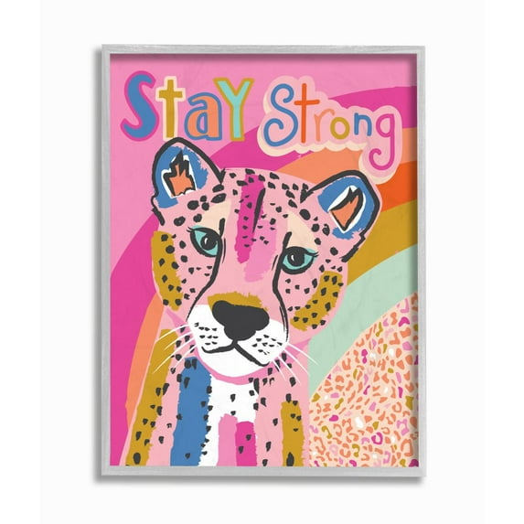 Stupell Industries Vibrant Colored Cheetah with Stay Strong Quote Designed by Lisa Whitebutton