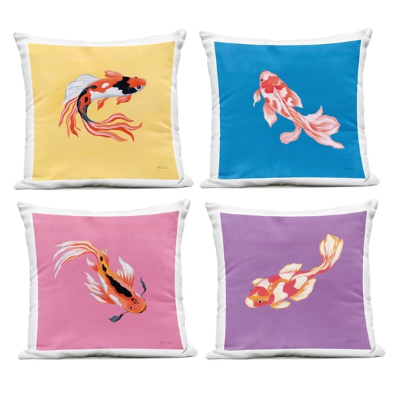 Stupell Industries Vibrant Colorful Koi Fish 4 Piece Outdoor Printed Pillow Set design by Yvette St. Amant, 18 x 7 x 18