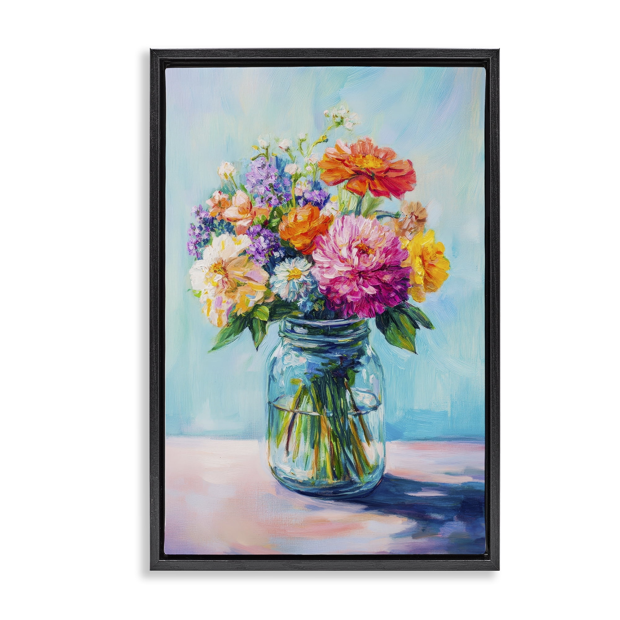 Stupell Industries Vibrant Country Jar Bouquet Black Framed Floater Canvas Wall Art, design by Petal Prints Design