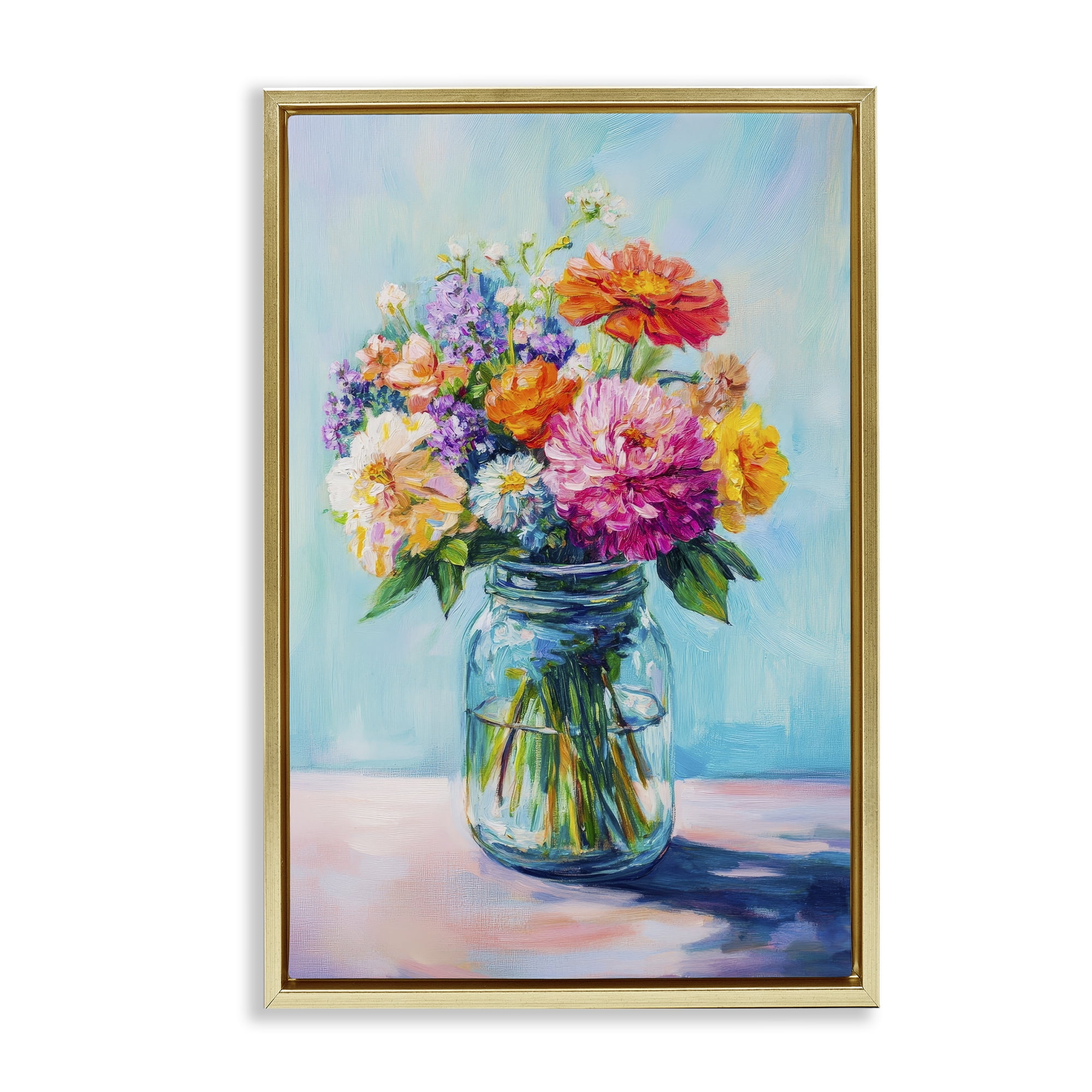 Stupell Industries Vibrant Country Jar Bouquet Gold Framed Floater Canvas Wall Art, design by Petal Prints Design