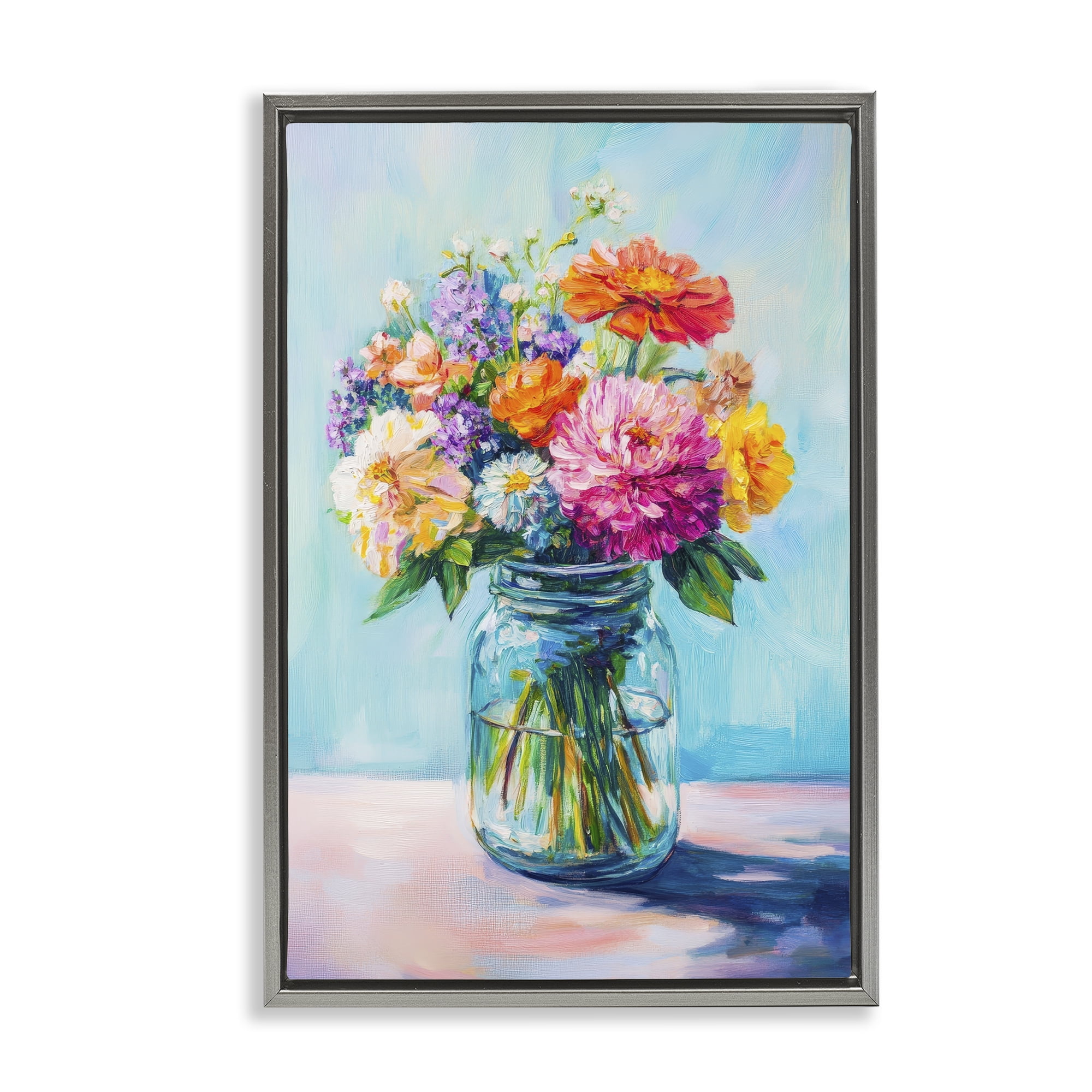 Stupell Industries Vibrant Country Jar Bouquet Gray Framed Floater Canvas Wall Art, design by Petal Prints Design