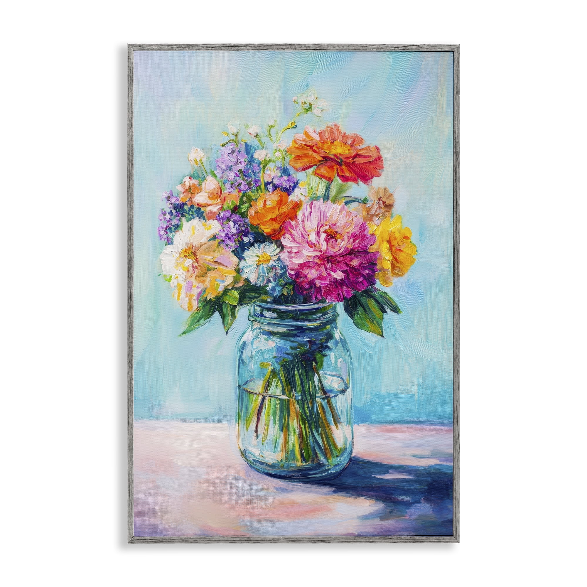 Stupell Industries Vibrant Country Jar Bouquet Gray Framed Giclee Art, design by Petal Prints Design