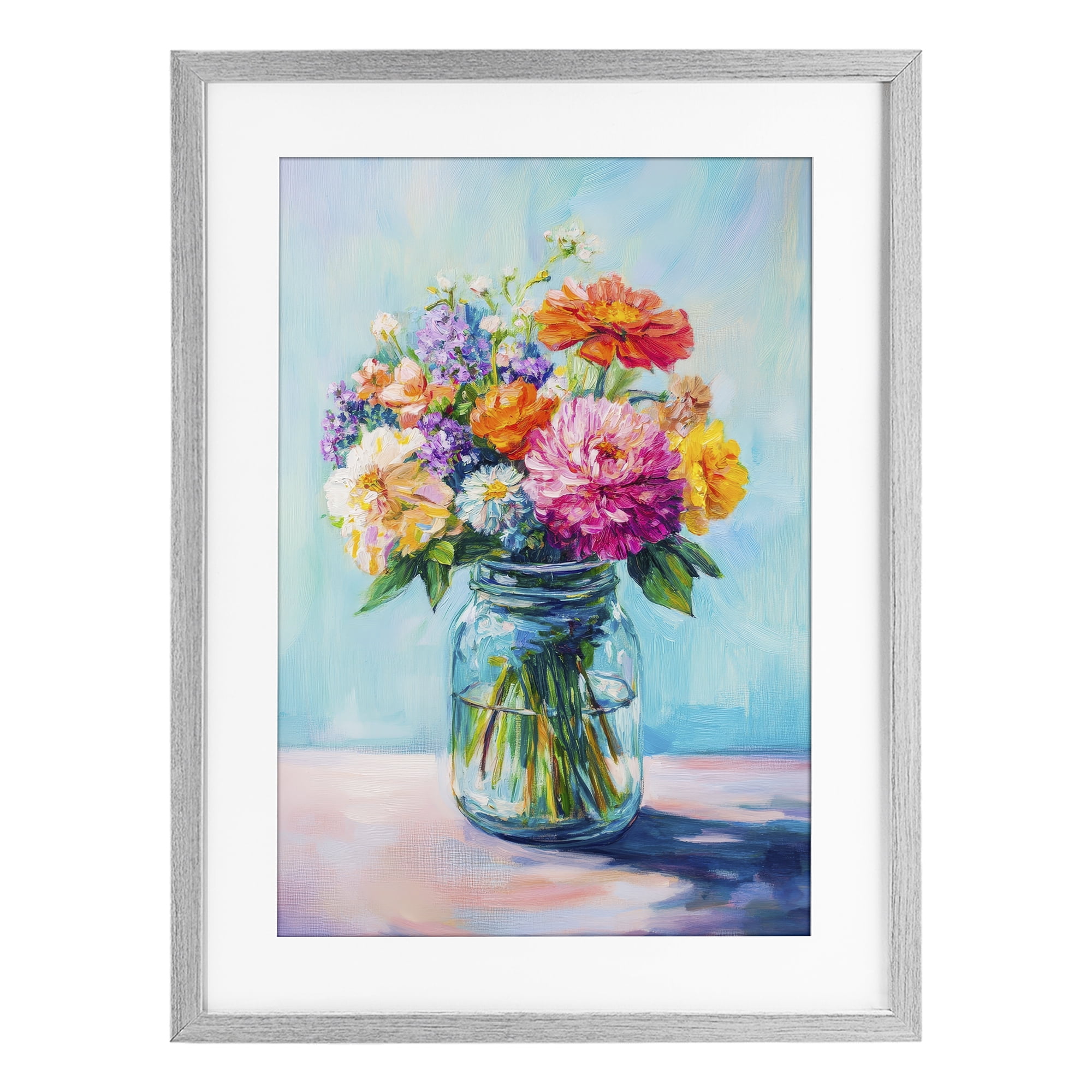 Stupell Industries Vibrant Country Jar Bouquet Gray Framed Print Under Glass, design by Petal Prints Design
