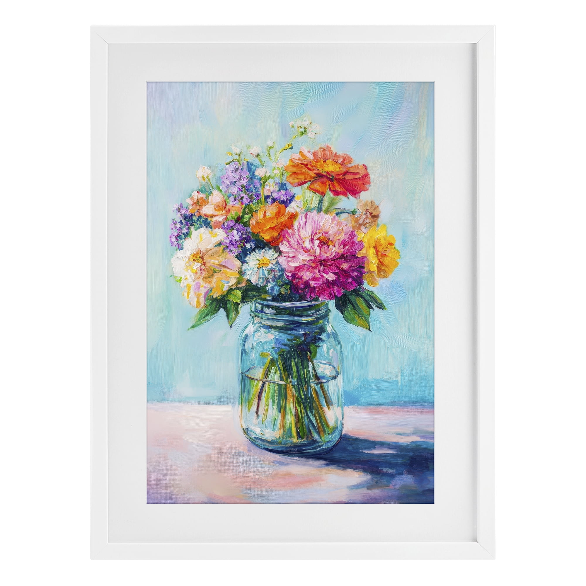 Stupell Industries Vibrant Country Jar Bouquet White Framed Print Under Glass, design by Petal Prints Design