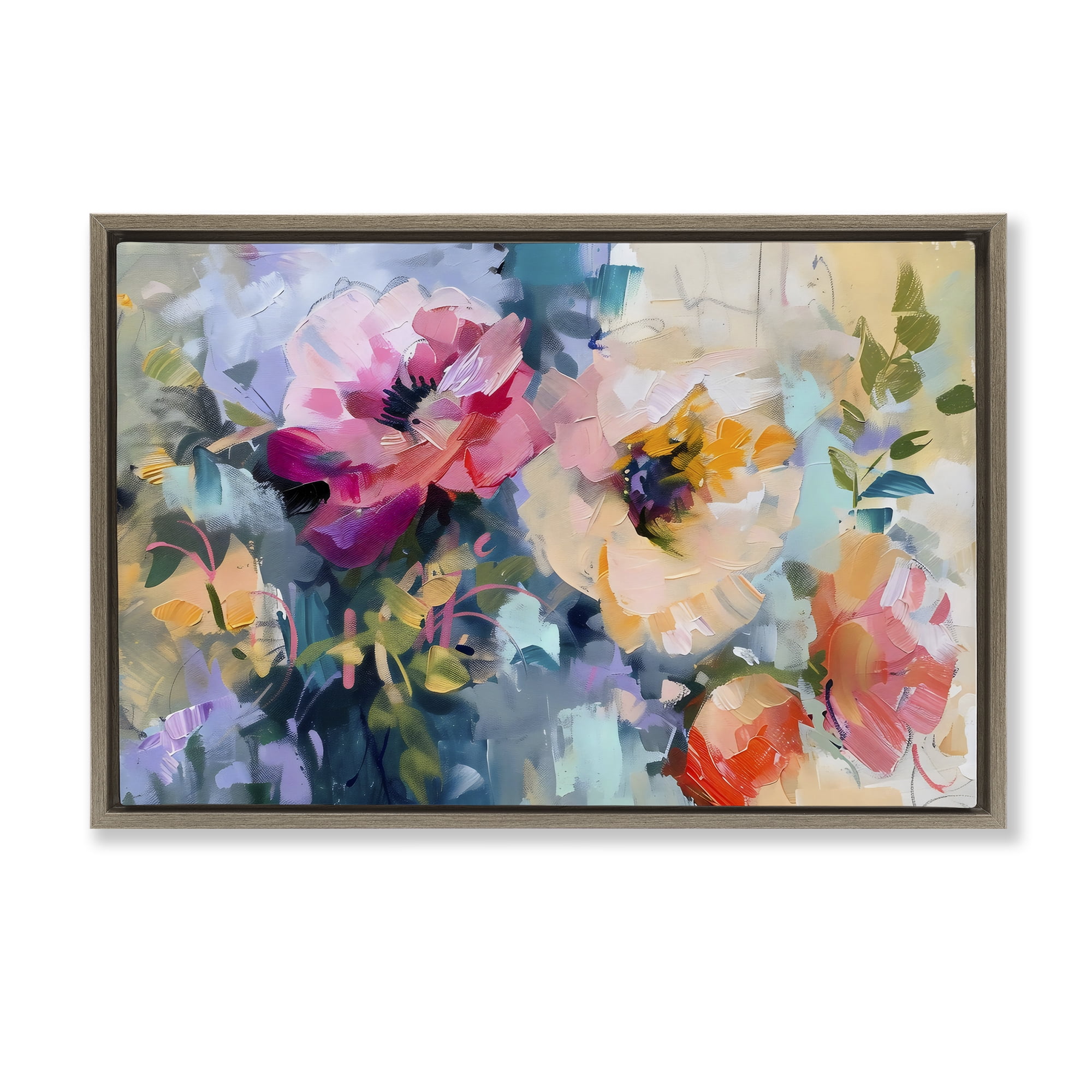 Stupell Industries Vibrant Florals Brushed Abstract Brown Framed Floater Canvas Wall Art, design by Creative Studio