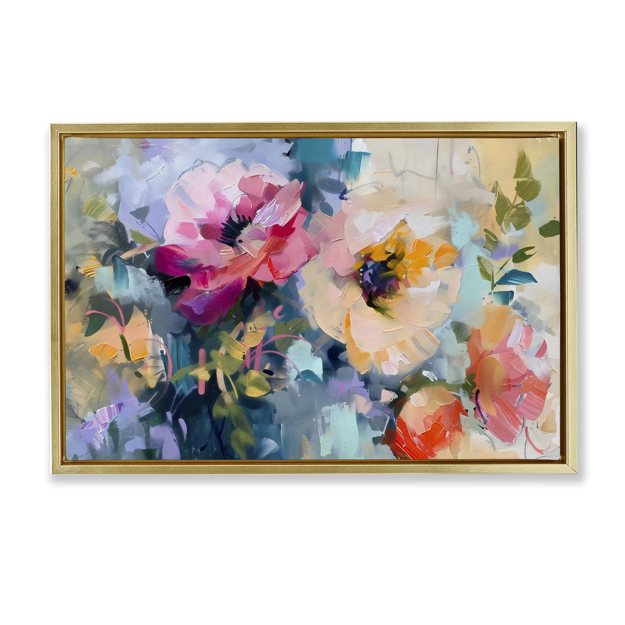Stupell Industries Vibrant Florals Brushed Abstract Gold Framed Floater Canvas Wall Art, design by Creative Studio