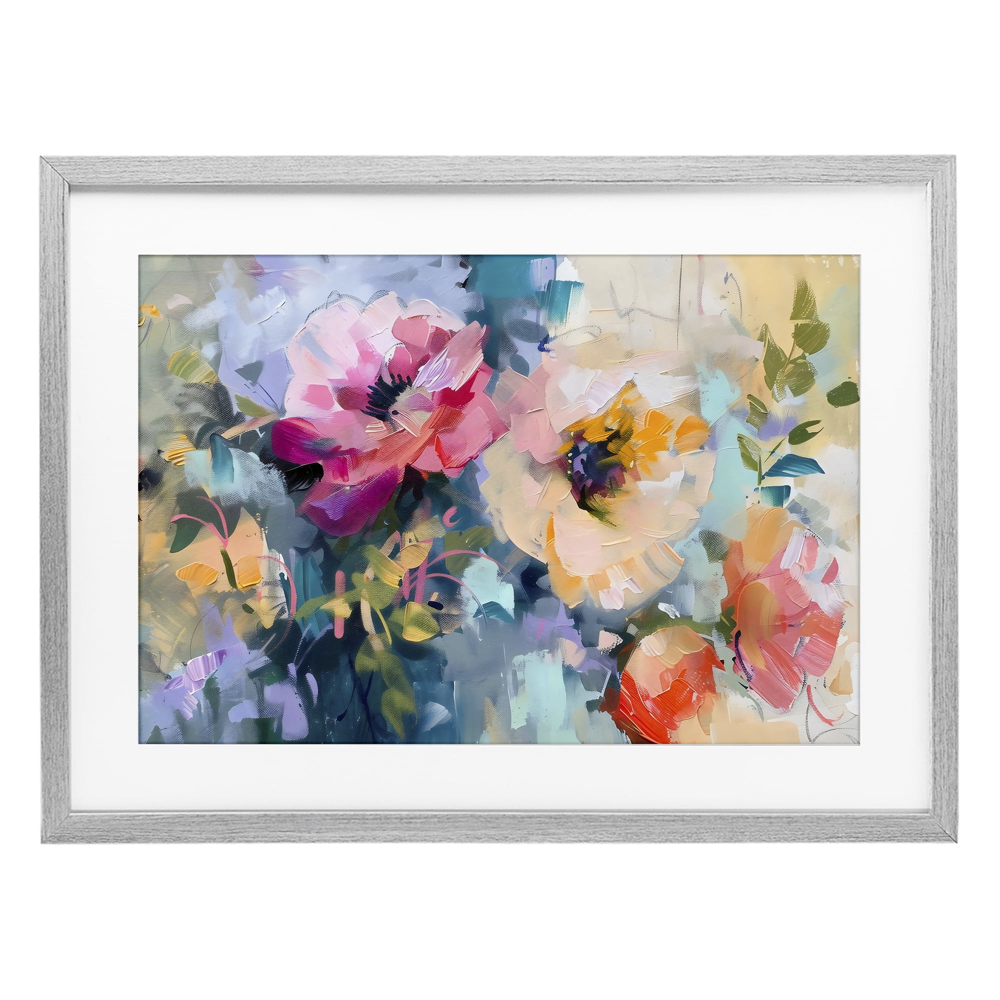 Stupell Industries Vibrant Florals Brushed Abstract Gray Framed Print Under Glass, design by Creative Studio