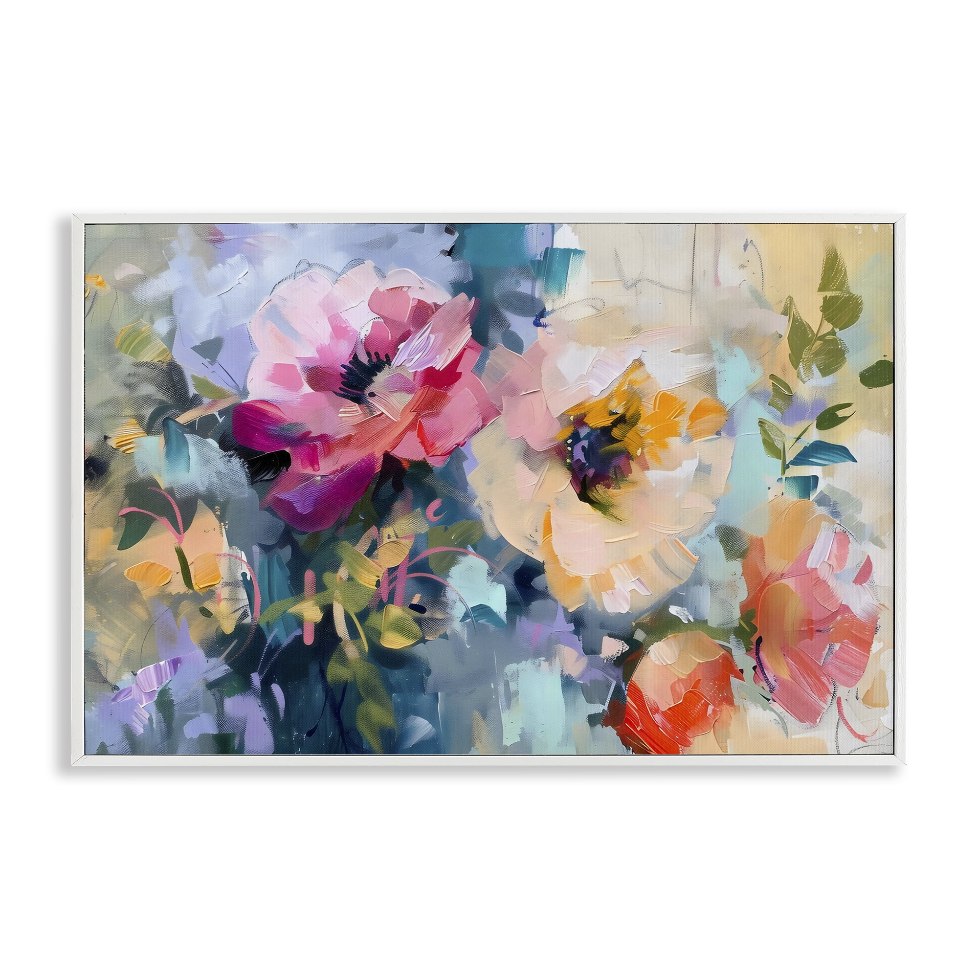 Stupell Industries Vibrant Florals Brushed Abstract White Framed Giclee Art, design by Creative Studio
