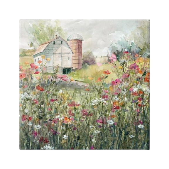 Stupell Industries Vibrant Flower Blossoms Surrounding Rural Barn Nature Painting Gallery Wrapped Canvas Print Wall Art, Design by Carol Robinson