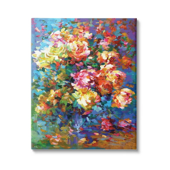 Stupell Industries Vibrant Flowers in a Vase Botanical & Floral Painting Gallery Wrapped Canvas Art Print Wall Art, 16 x 20