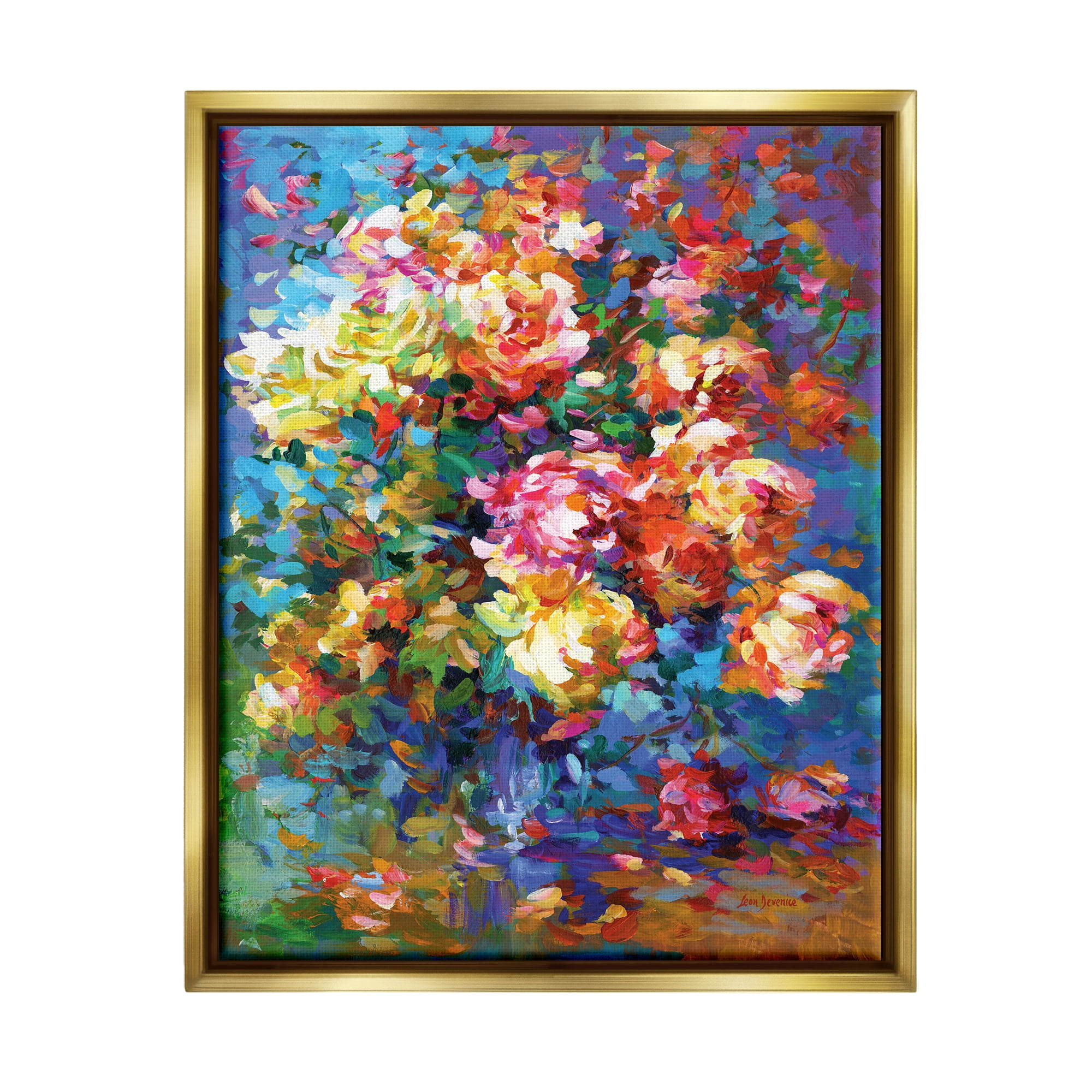 Stupell Industries Vibrant Flowers in a Vase Botanical & Floral Painting Gold Floater Framed Canvas Art Print Wall Art, 17 x 21