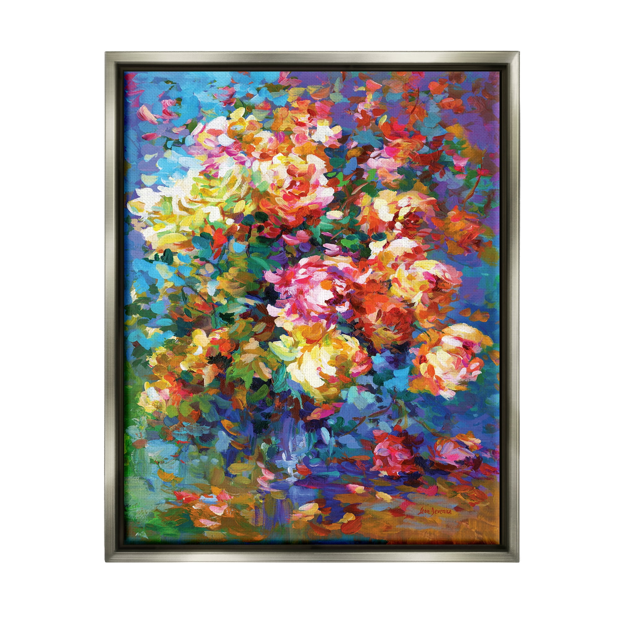Stupell Industries Vibrant Flowers in a Vase Botanical & Floral Painting Gray Floater Framed Canvas Art Print Wall Art, 17 x 21