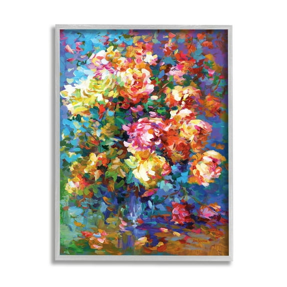 Stupell Industries Vibrant Flowers in a Vase Botanical & Floral Painting Gray Framed Art Print Wall Art, 16 x 20
