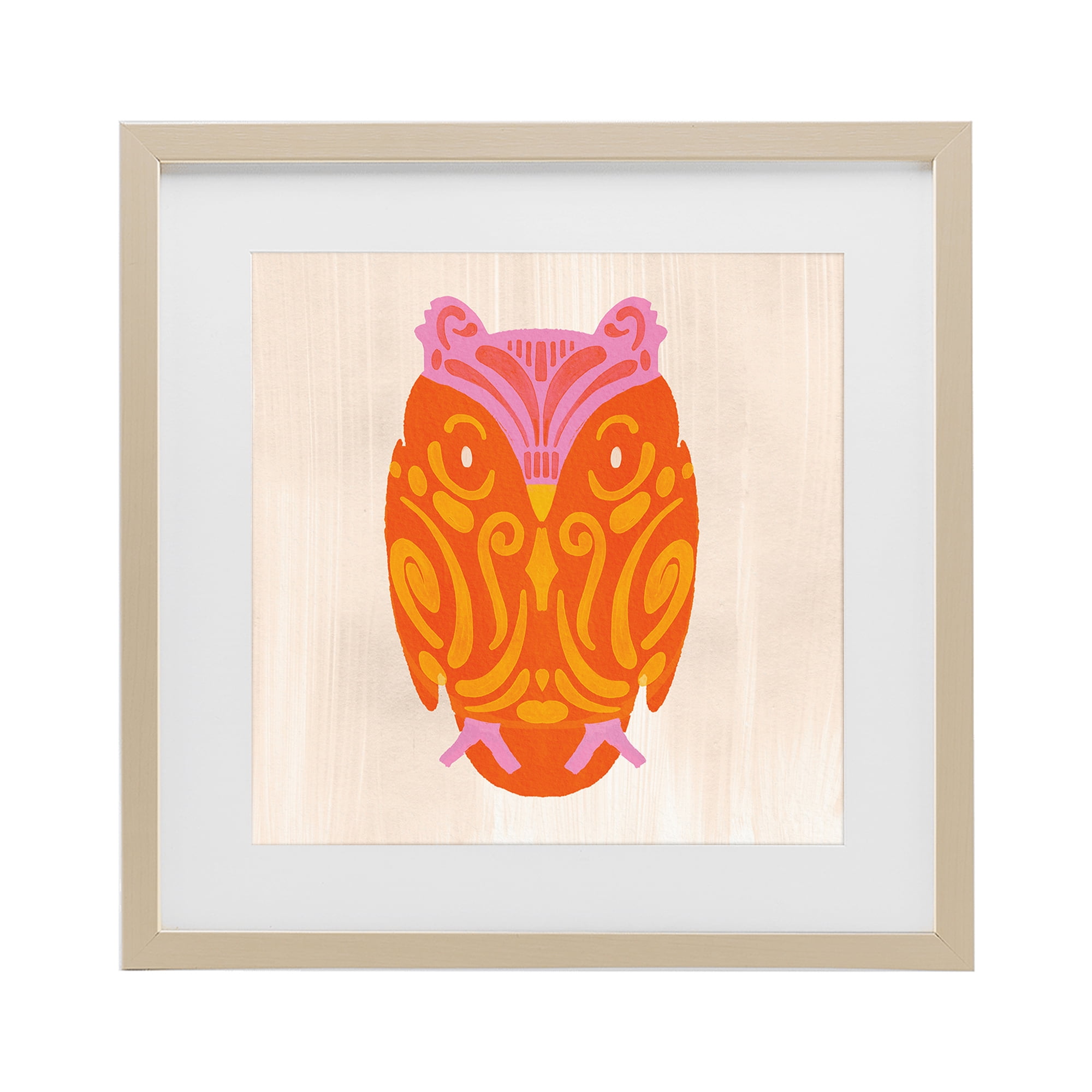 Stupell Industries Vibrant Folk Owl Motif Birch Framed Print Under Glass, design by The Paper Curator