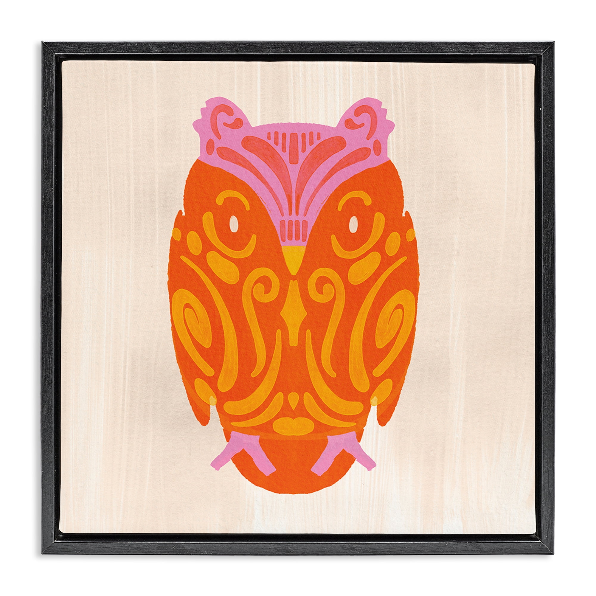 Stupell Industries Vibrant Folk Owl Motif Black Framed Floater Canvas Wall Art, design by The Paper Curator