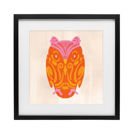 Stupell Industries Eclectic Vibrant Folk Owl Motif Black Framed Print Under Glass, 13 x 13, by The Paper Curator