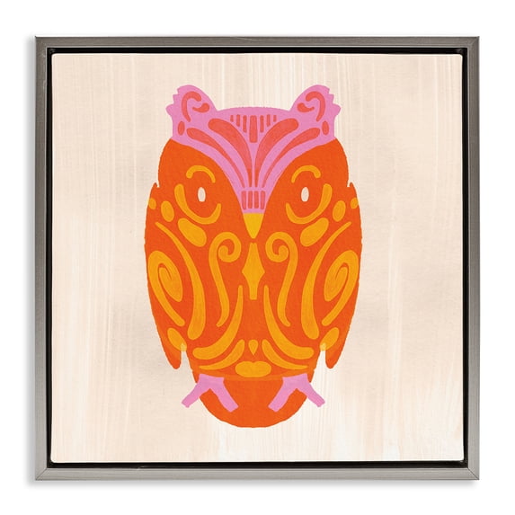Stupell Industries Eclectic Vibrant Folk Owl Motif Gray Floating Frame Canvas Art, 18 x 18, by The Paper Curator