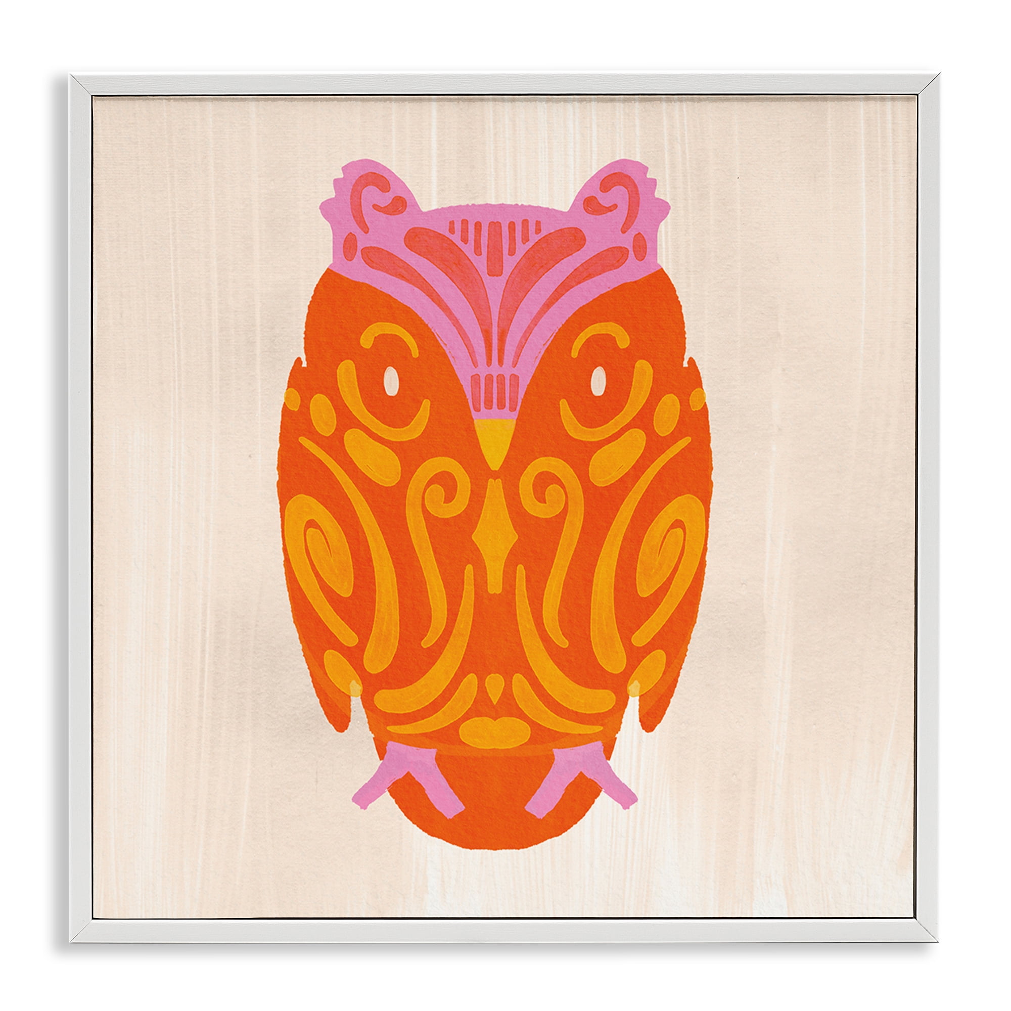 Stupell Industries Vibrant Folk Owl Motif White Framed Giclee Art, design by The Paper Curator