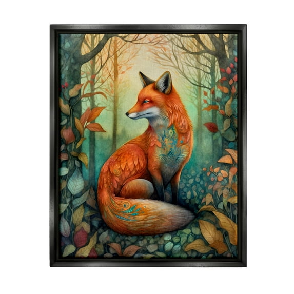 Stupell Industries Vibrant Fox in Forest Foliage Animals & Insects Painting Black Floater Framed Canvas Art Print Wall Art, 17 x 21