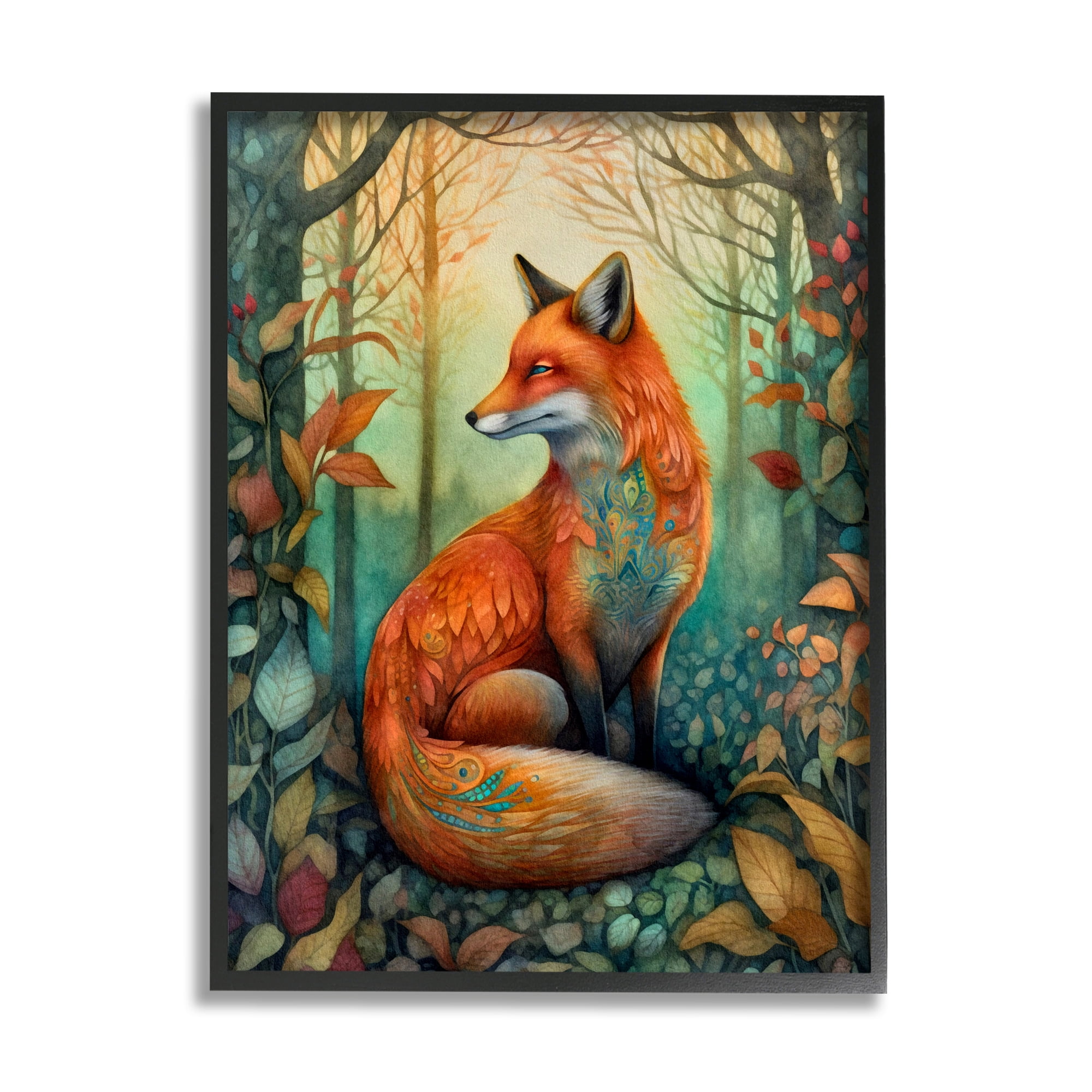 Stupell Industries Vibrant Fox in Forest Foliage Animals & Insects Painting Black Framed Art Print Wall Art, 24 x 30